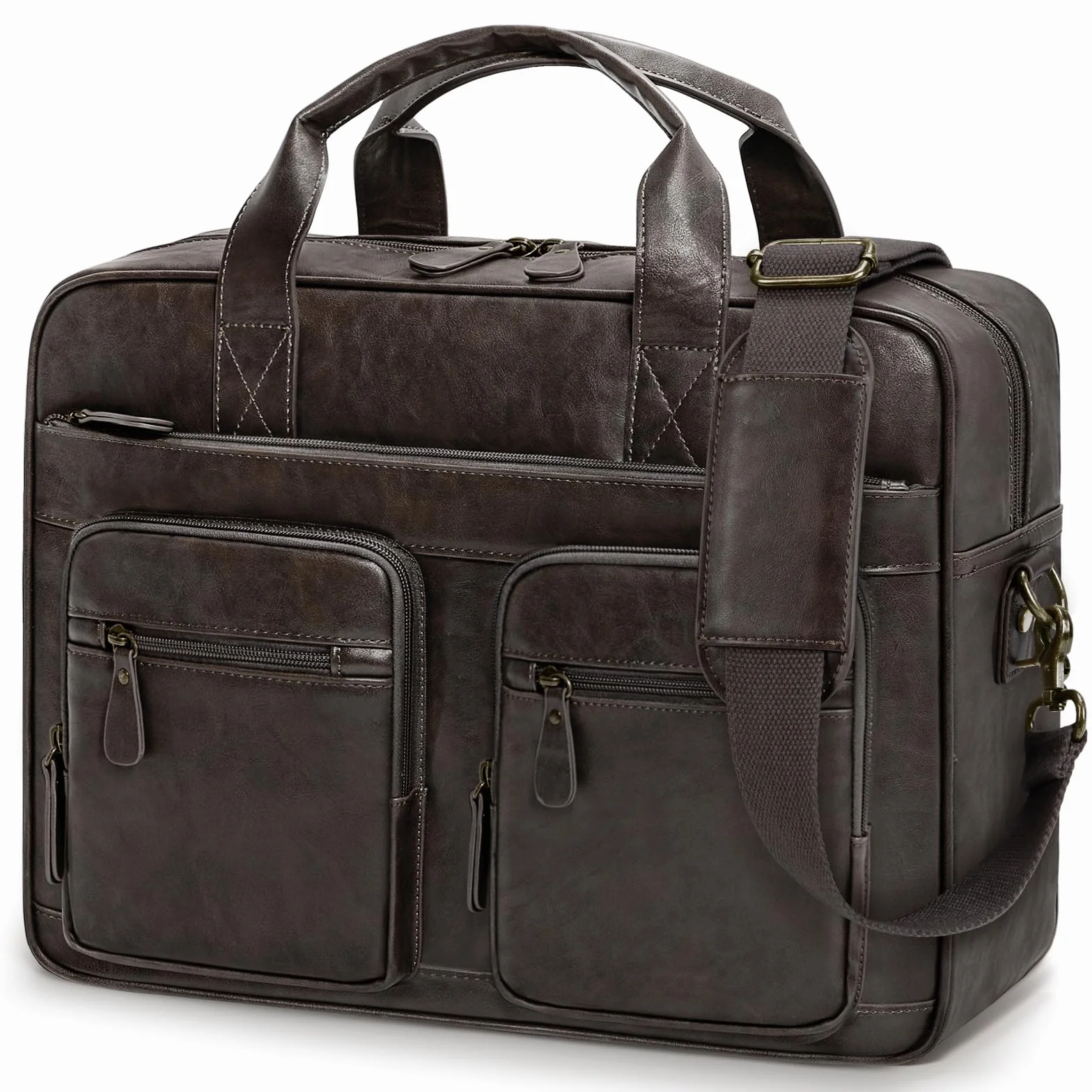 RAINSMORE Torba listonoszka w stylu vintage dla mężczyzn skóra PU torba na laptopa 15,6 cala wodoodporne teczki dla mężczyzn retro męska teczka torba tornister torba do pracy biura biznesu podróży