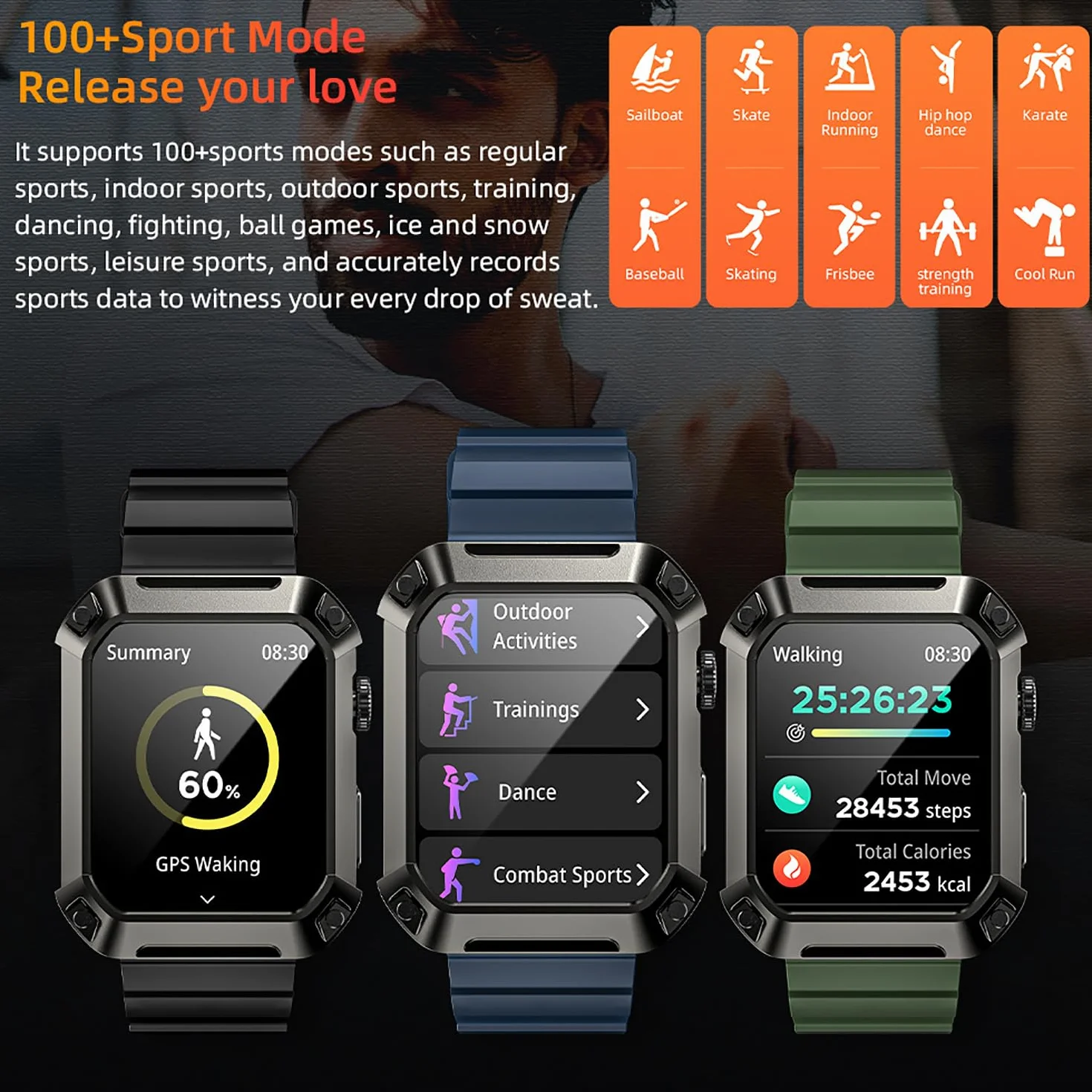 Przenośny Zegarek Fitness, Inteligentny Zegarek Odpowiedź Z Wyświetlaczem LCD 1,83 ” Ekranem LCD, Ponad 100 Trybami Sportowymi I Obsługą Przypomnień O Połączeniach Przychodzących, Dla Kobiet