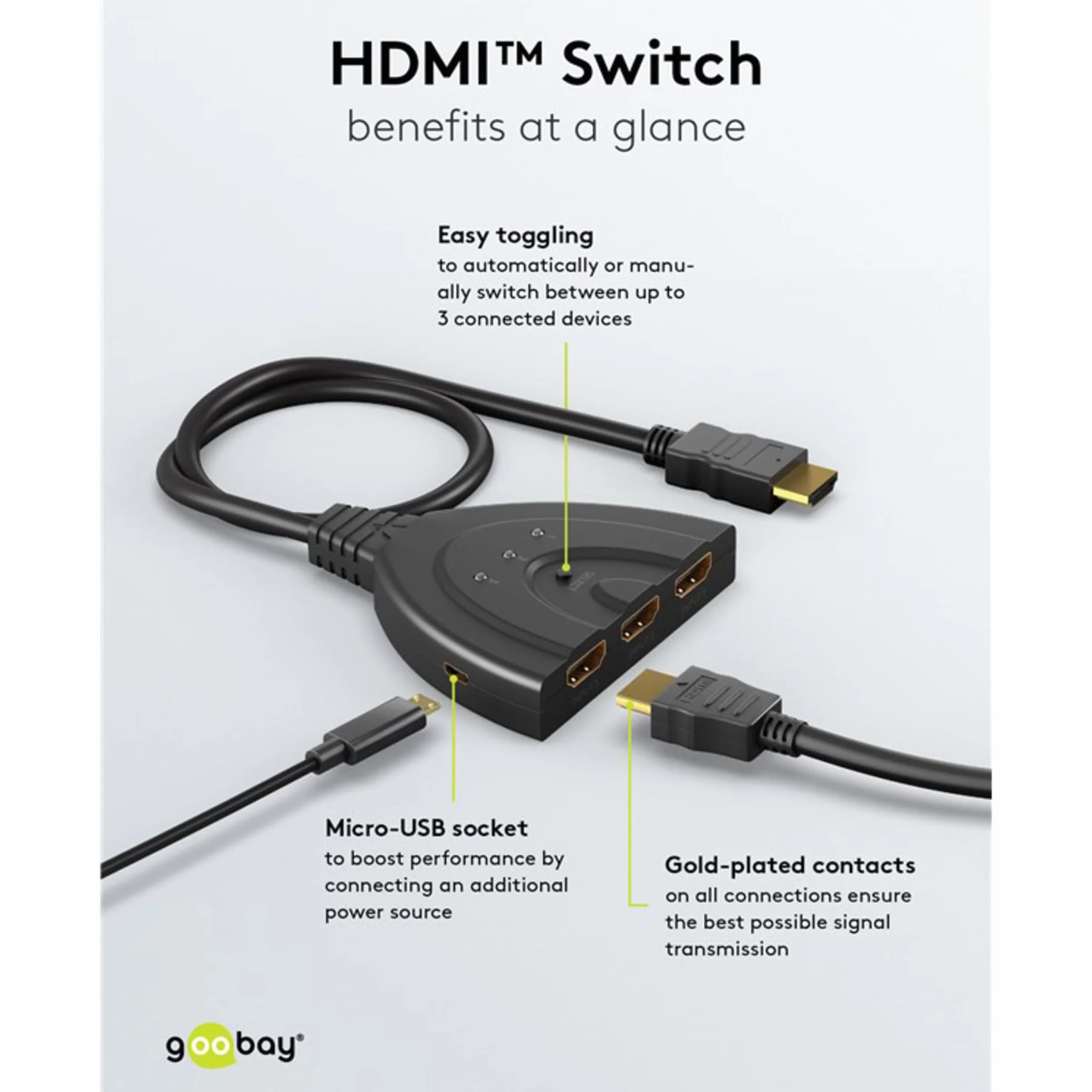 goobay Przełącznik HDMI 3 na 1 (4K @ 60 Hz)