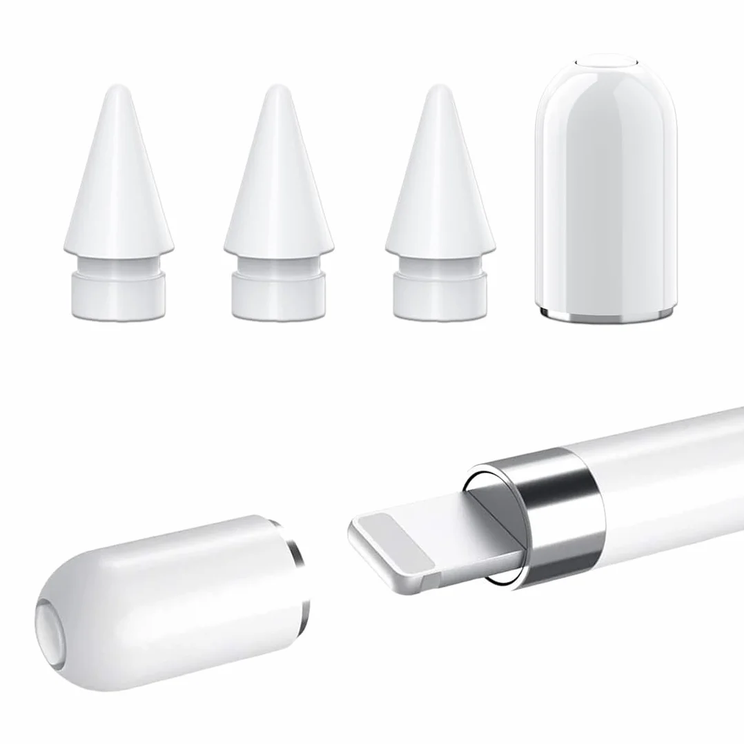 WeddHuis 4 szt. Końcówki do Apple Pencil, Magnetyczna osłona iPencil, adapter do ładowania, silikonowe etui ochronne, silikonowy uchwyt na długopis, nasadka na nadgarstek, (biały)