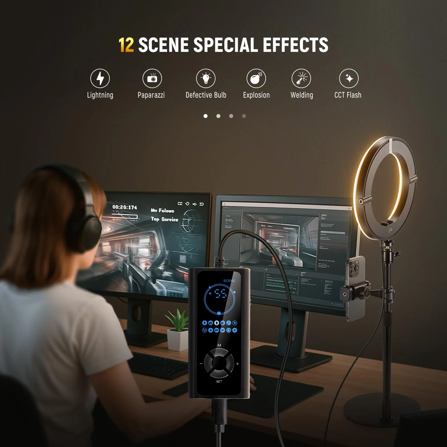 NEEWER Lampa pierścieniowa LED 10" 20 W ze stojakiem na biurko, uchwyt na telefon, kompatybilna z laptopem iPhone, dwukolorowa, 2900 K – 7000 K, wejście USB C PD, CRI97+ 1660LX/0,5 m, do selfie Make