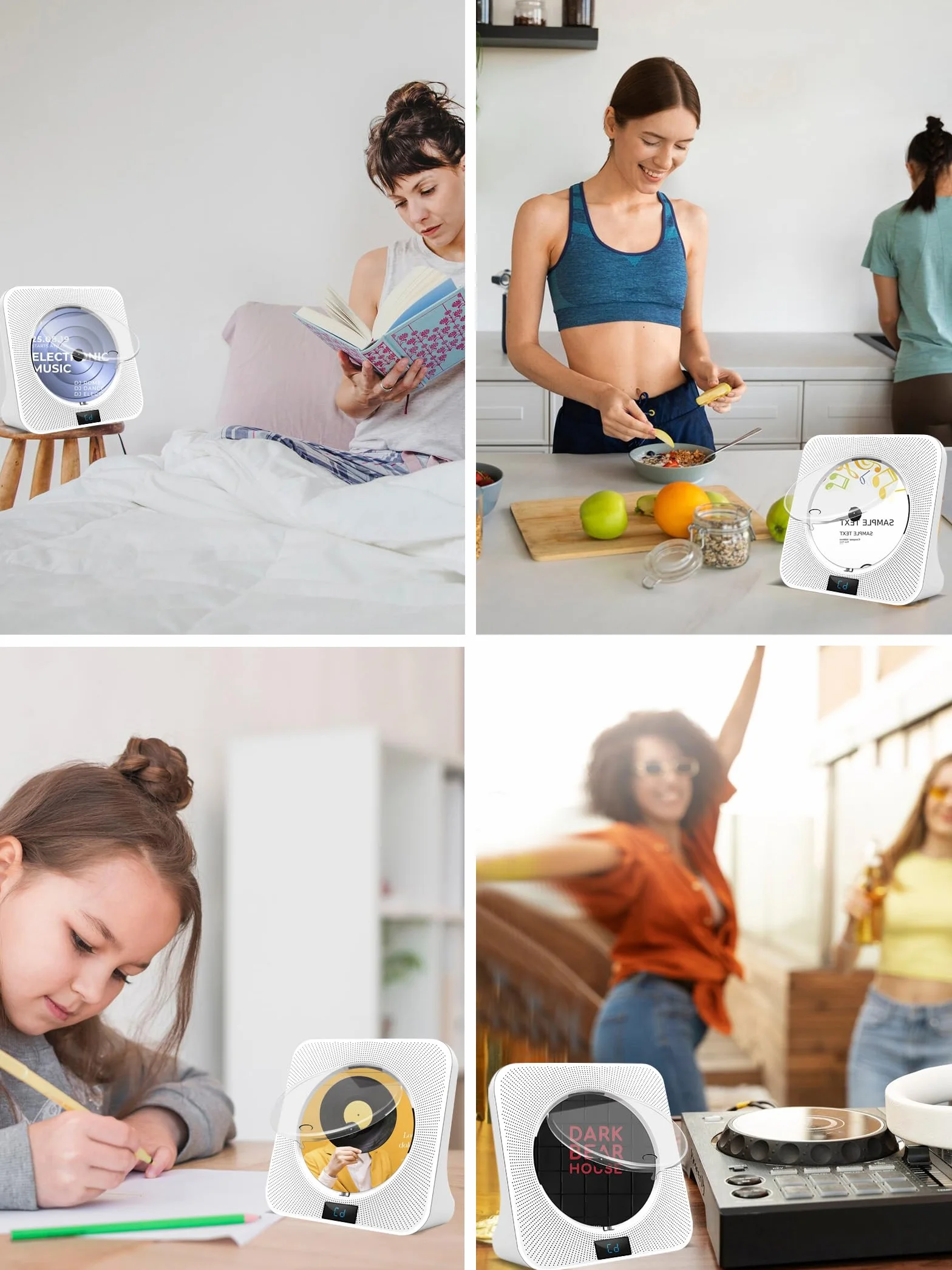 Przenośny odtwarzacz CD Jimwey z głośnikami HiFi, radio FM, pilot zdalnego sterowania, ekran LED, obsługa płyt CD/Bluetooth/USB/AUX, biały odtwarzacz CD na prezent
