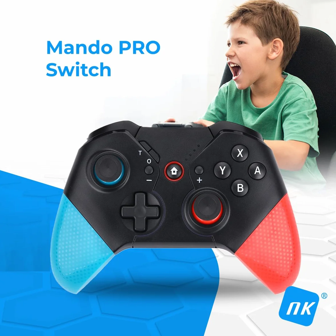 NK Bezprzewodowy kontroler PRO Switch – bezprzewodowy kontroler Pro Switch z funkcją Macro/Wake/Turbo/Axis Gyro/Dual Vibration/RGB Light - kolor czarny/czerwony/niebieski