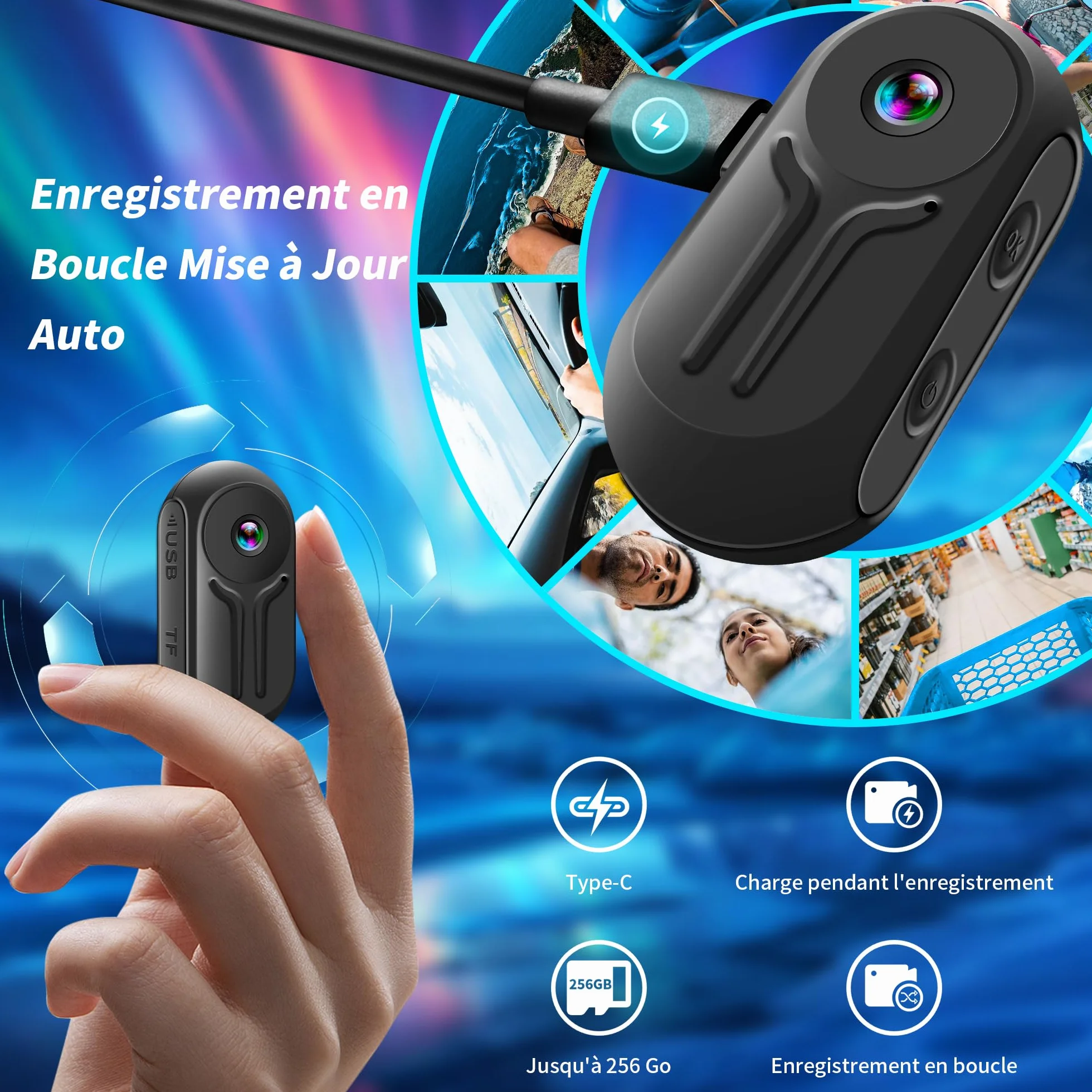 Mini kamera sportowa 1080p z kartą 64 GB | Kamera motocyklowa z szerokim kątem 120°, kamera sportowa z magnetycznym klipsem, kamera do kasku, roweru, vlogowania