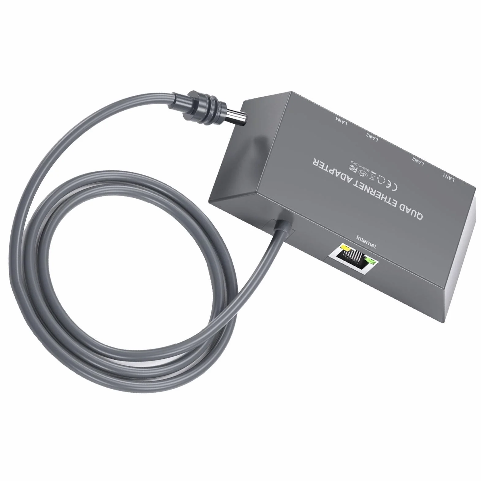 Aramox Wieloportowy Adapter Satelitarny Ethernet ABS 4-portowy Adapter Ethernet do 1 Gb/s Plug and Play Stabilna sieć Przewodowa dla Inteligentnych urządzeń Domowego Biura dla 3. Generacji