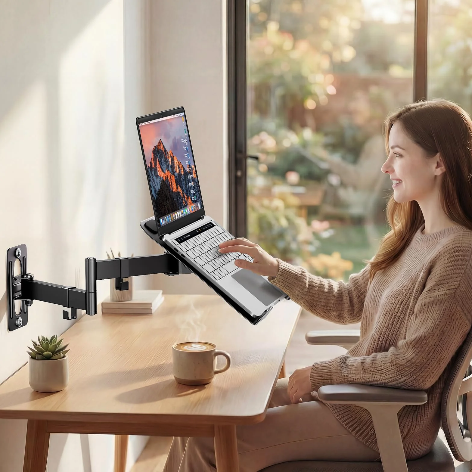 Uchwyt ścienny do laptopa i tabletu do 5 kg, metalowy uchwyt 300 x 250 mm, kompatybilny z laptopami 12-17" i tabletami 10-13", VESA 75/100 mm, do domowego biura i kuchni