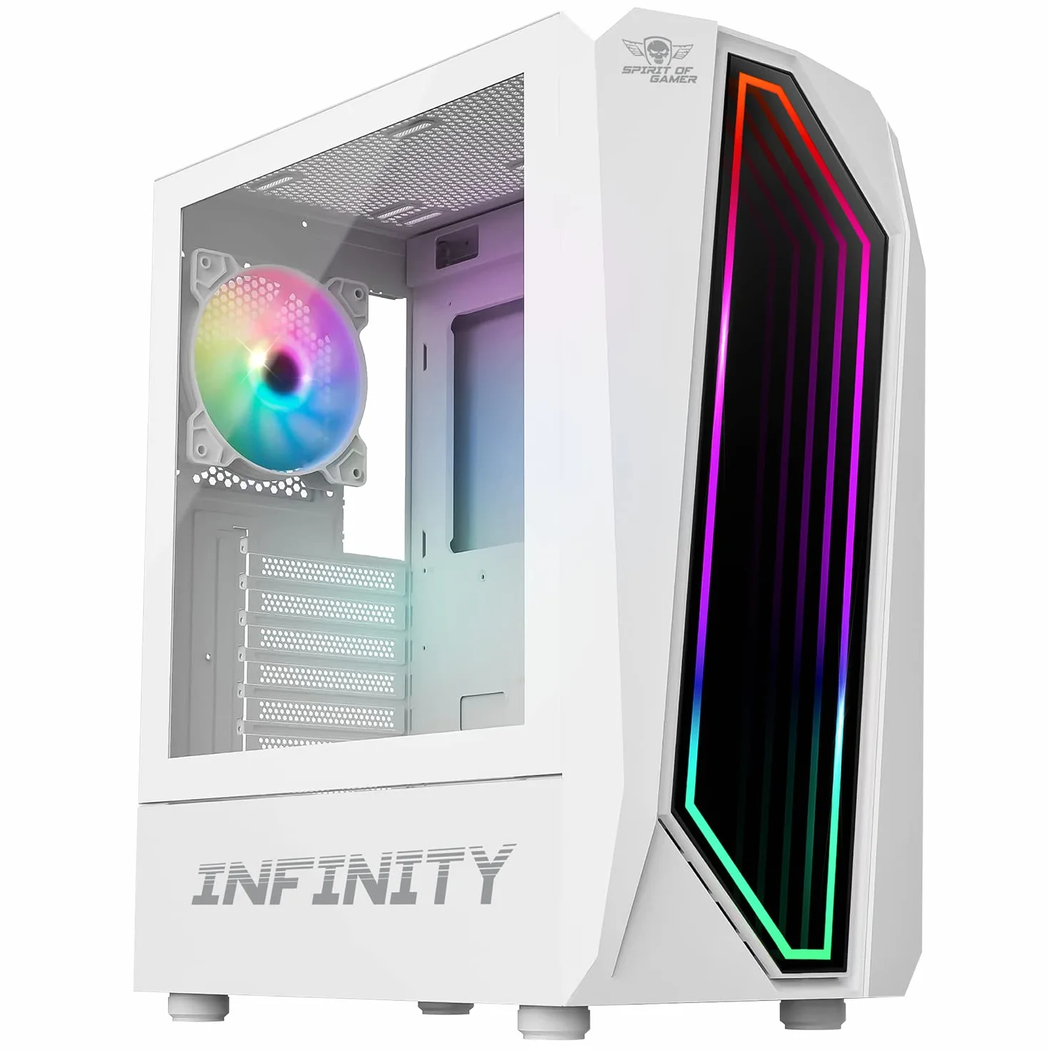 Spirit Of Gamer - Infinity Artic | Obudowa PC Gamer White RGB Medium ATX | Pusta wieża PC do gier ze ścianą boczną ze szkła hartowanego | Kompatybilny z ATX, mATX, ITX | 2 wentylatory PC 120 mm, w tym