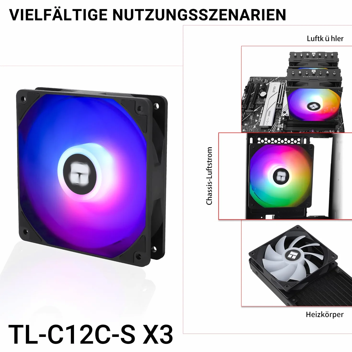 Thermalright TL-C12C-S X3 120 mm CPU PWM ARGB wentylator, 1550 RPM, czarny, 3-pak