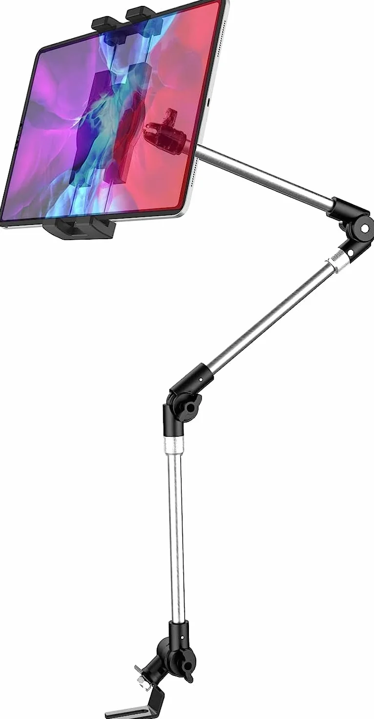 Uchwyt na tablet podłogowy do samochodu, uchwyt na telefon, wytrzymały zacisk do telefonu z aluminiowym długim ramieniem, stojak na fotel samochodowy do iPada Pro 12,9 Air Mini, Galaxy Tabs