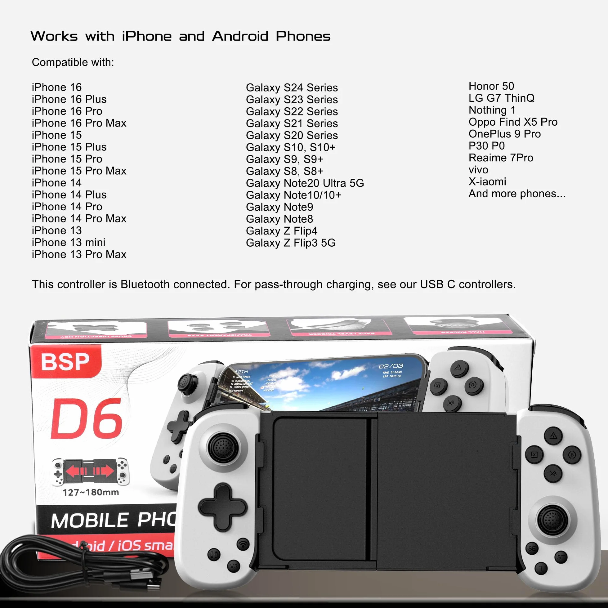 Joso Mobilny kontroler do gier do iPhone/Android/PC/Switch/PS4/PS3, Bluetooth Gamepad Joystick z turbo/6-osiowym żyro/ wibracjami, Play Call of Duty, Roblox, Genshin Impact, Cloud Gaming, gra zdalna