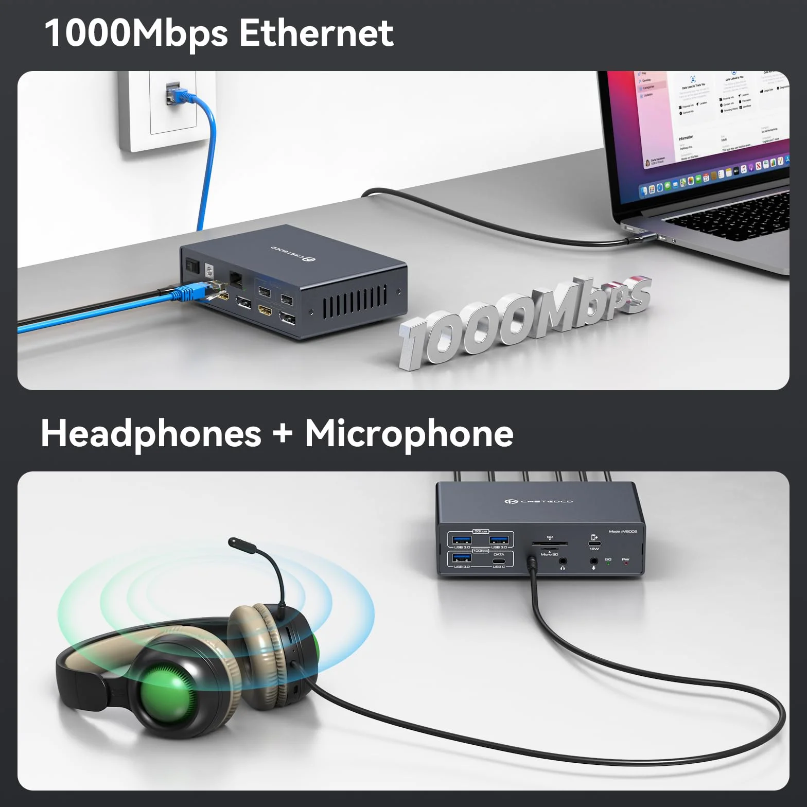 Stacja dokująca Thunderbolt 4K przy 60 Hz, 3 monitory do M1, M2, M3, M4, MacBooka/Air, z technologią DisplayLink, stacja dokująca USB C 19 w 1 z 2 HDMI i 2 DisplayPort, PD 100 W/USB 3.2 10G USB