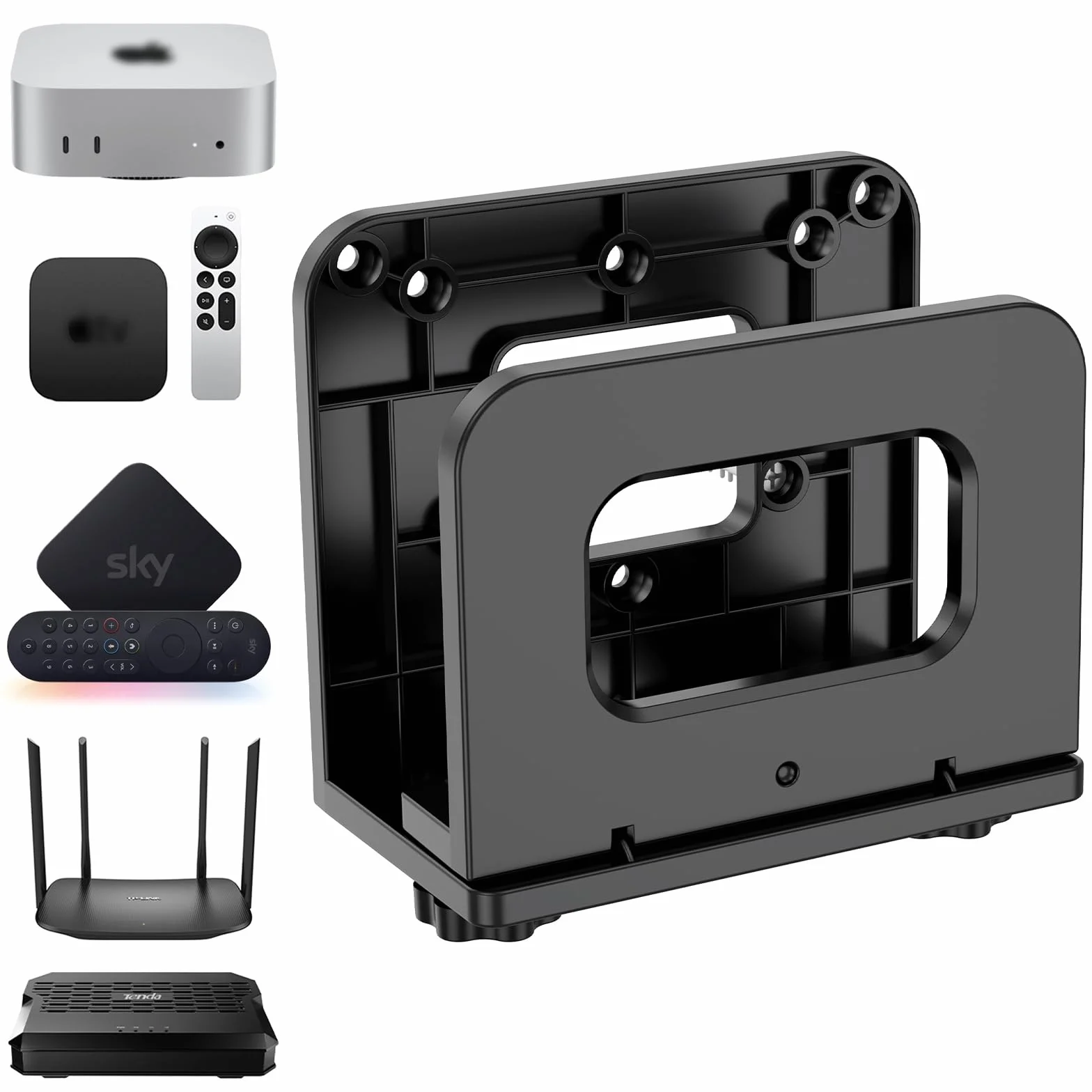 sciuU Uniwersalny regulowany uchwyt ścienny do routerów WiFi, TV Box i mini PC - uchwyt VESA dla odtwarzacza multimedialnego, modemu, Mac Mini - oszczędzająca miejsce półka na urządzenia o grubości do