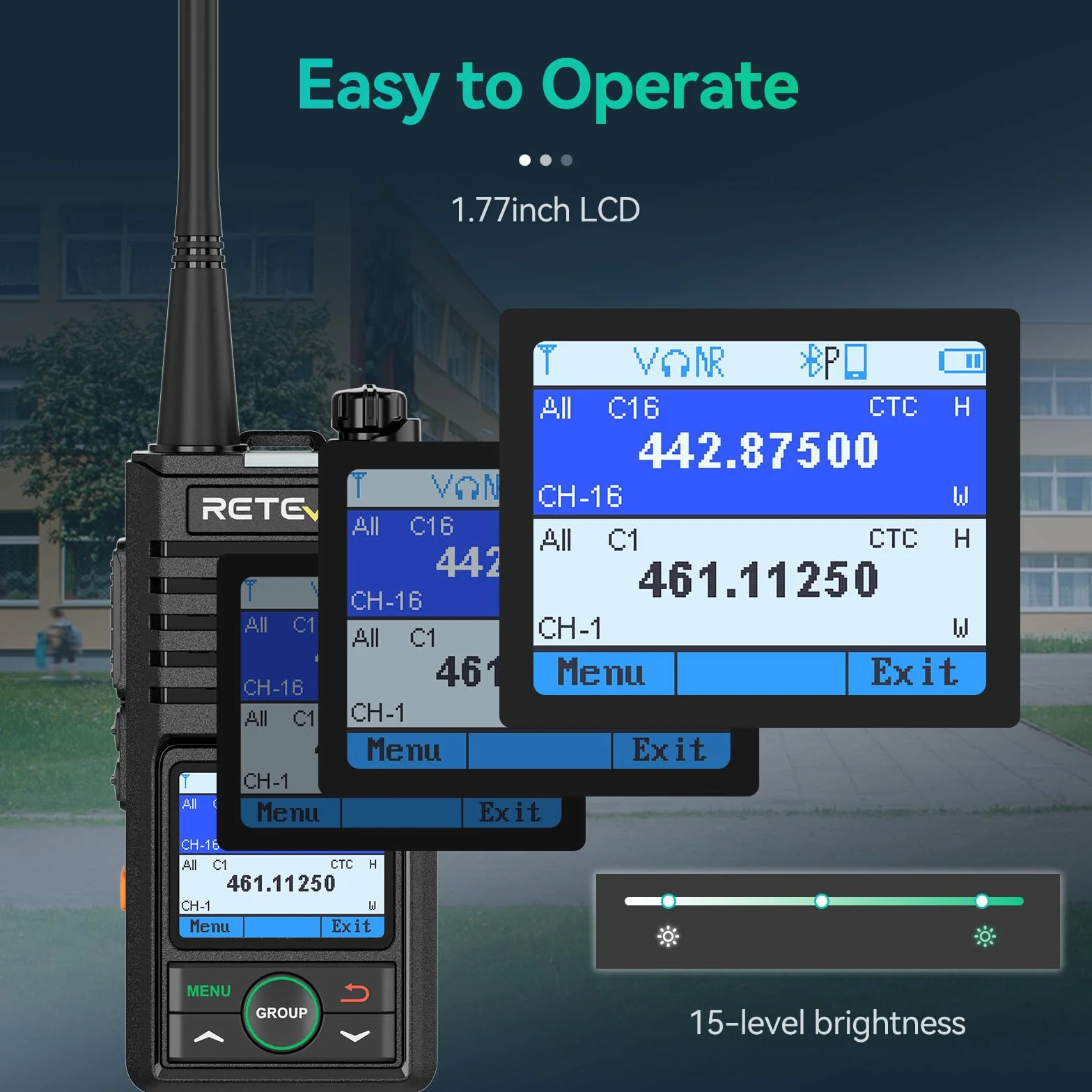 Retevis RB658 Walkie Talkie Bluetooth, Profesjonalne 2-Way Radio App Ustawienie, Połączenie Grupowe, 1800 mAh USB C, IP54, do Sprzedaży Detalicznej (4 Paczki, Czarny)