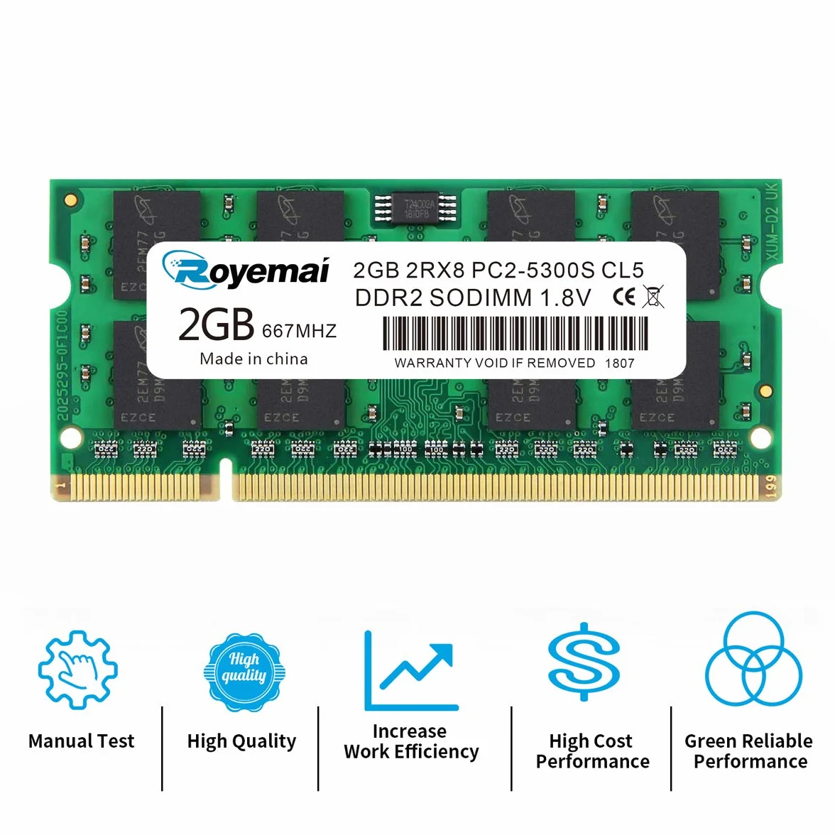 ROYEMAI DDR2 667, PC2-5300, DDR2 RAM, zestaw 4 GB RAM (2 x 2 GB) DDR2 SODIMM 1,8 V CL5 pamięć RAM do laptopa