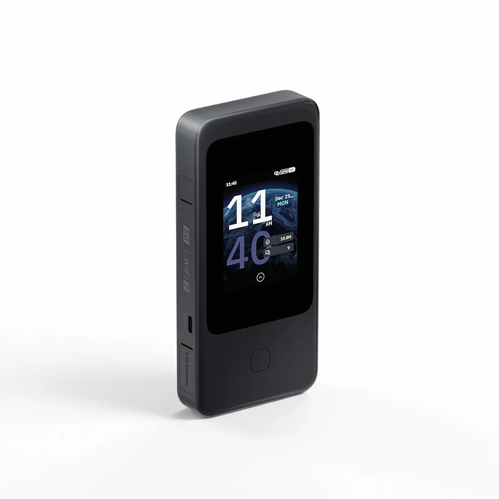 GL.iNet Mudi 7 (GL-E5800) Wi-Fi 7 5G Travel Router with eSIM & Dual SIM, 2.8" Touchscreen, Tri-Band up to 5.76 Gbps, 2.5G Ethernet, 700Mbps VPN, 13.5h Battery — Mobile Hotspot for Travel, Livestream