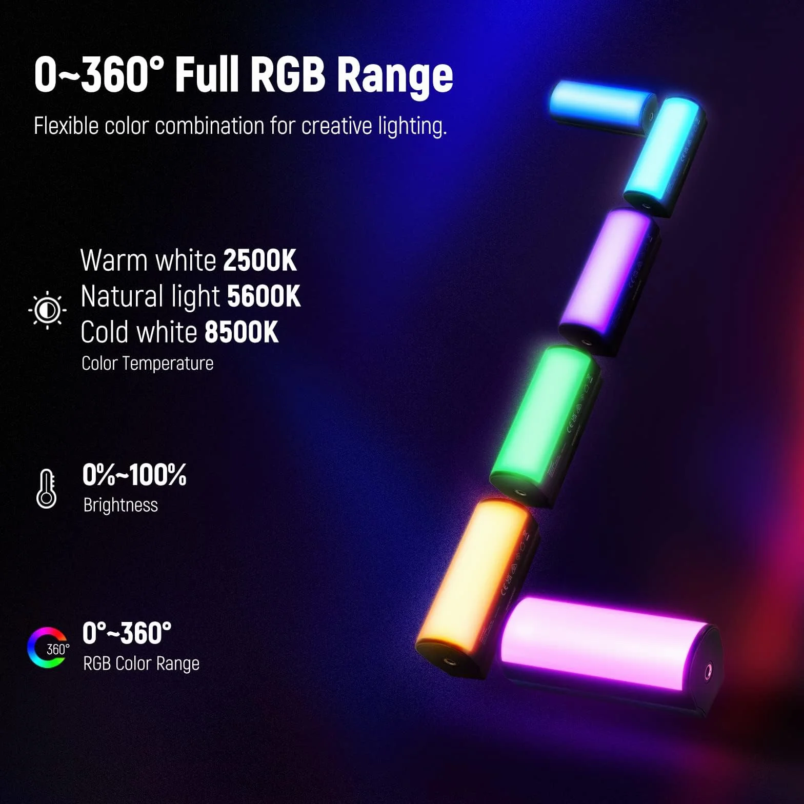 NEEWER Przenośny uchwyt magnetyczny, mini kij LED RGB 360° z akumulatorem 2500 mAh, możliwość ściemniania 2500-8500 K, lampa rurowa do fotografii, TikTok, Youtube, Vlog, TL96RGB, 2 opakowania