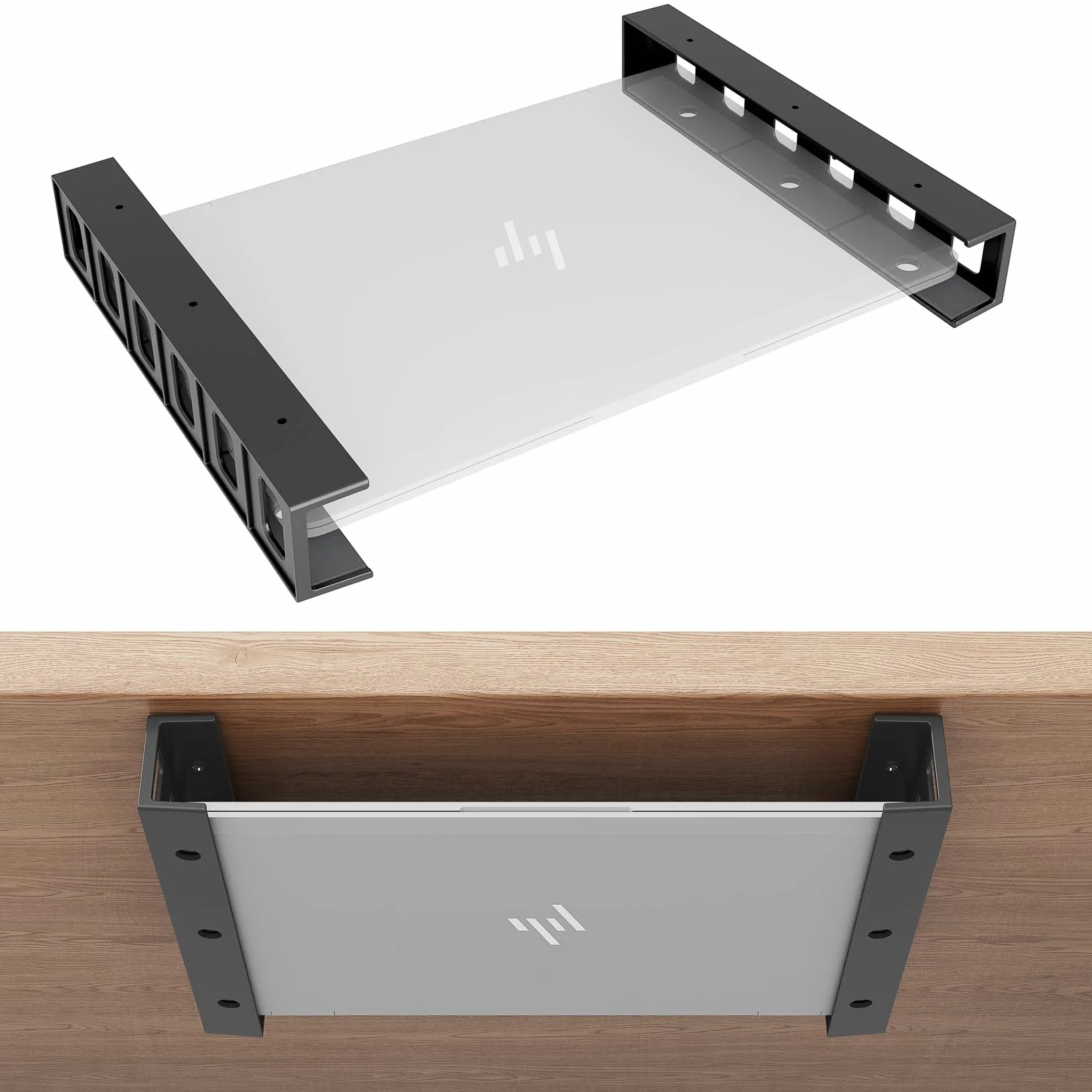 sciuU Uchwyt pod biurkiem/mocowanie na ścianie, wielofunkcyjne przechowywanie dla laptopów, tabletów, klawiatur, modemów, dekoderów TV, urządzeń do przesyłania strumieniowego, oszczędność miejsca na