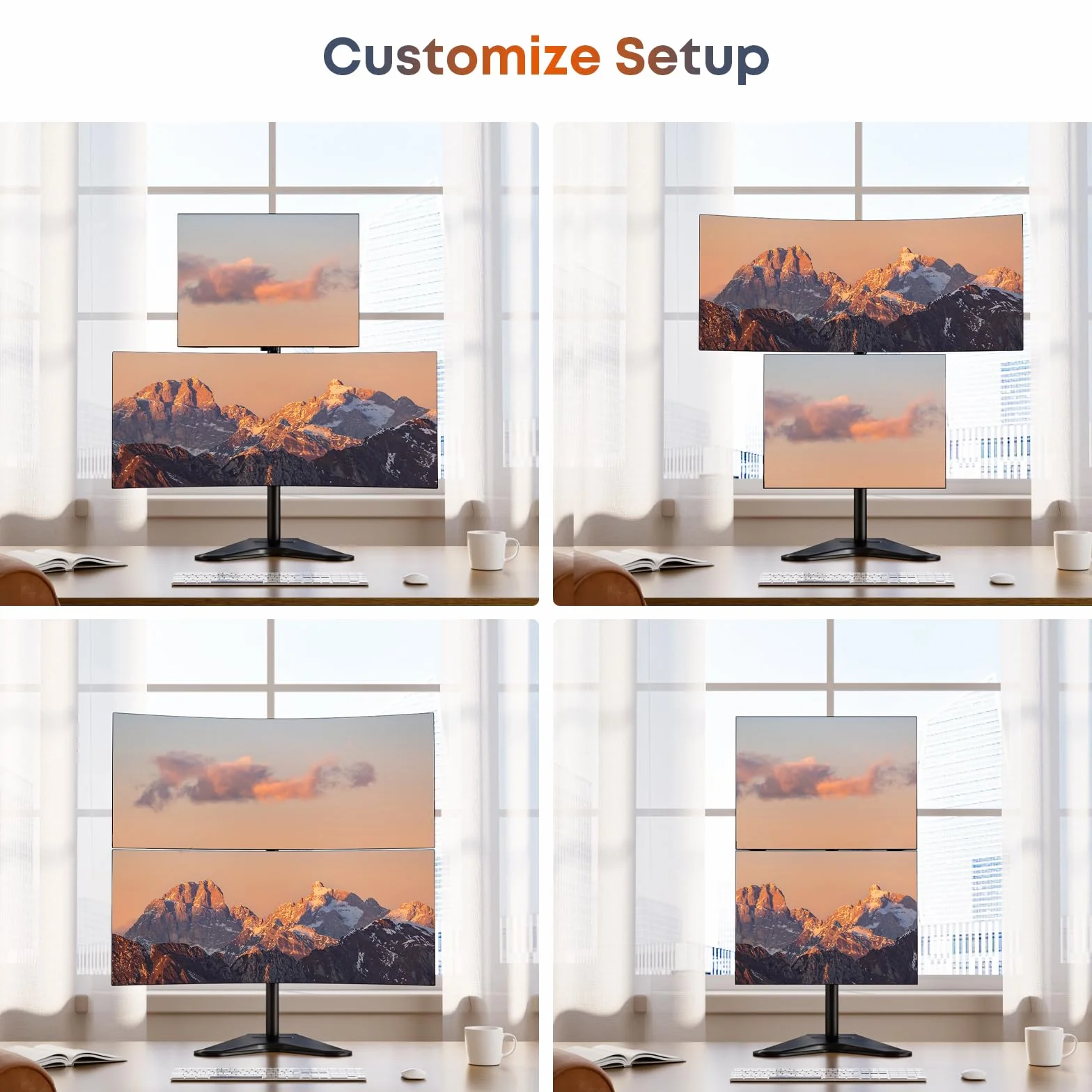 PUTORSEN Wolnostojący pionowy regulowany podwójny monitor uchwyt, podwójny monitor 13"-34" (pręt o wysokości 81,5 cm), kompatybilny z VESA 75100, maksymalna waga 9 kg