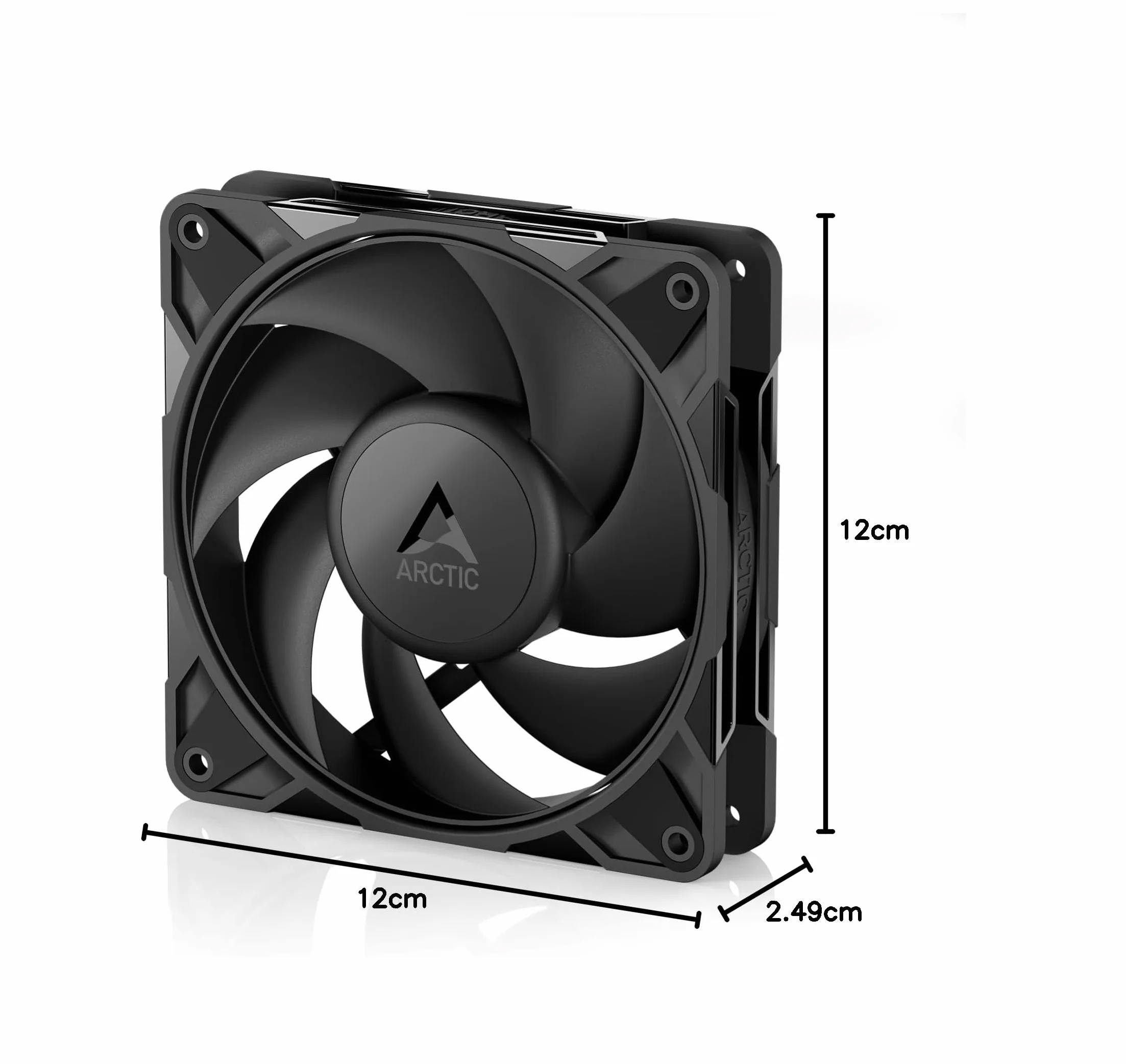 ARCTIC P12 Pro - Mocny Wentylator Premium, Wentylator PWM 120 mm, 600-3000 rpm, 0 rpm <5% PWM, łożysko ślizgowe Hydrodynamiczne, 4-Pin - Czarny