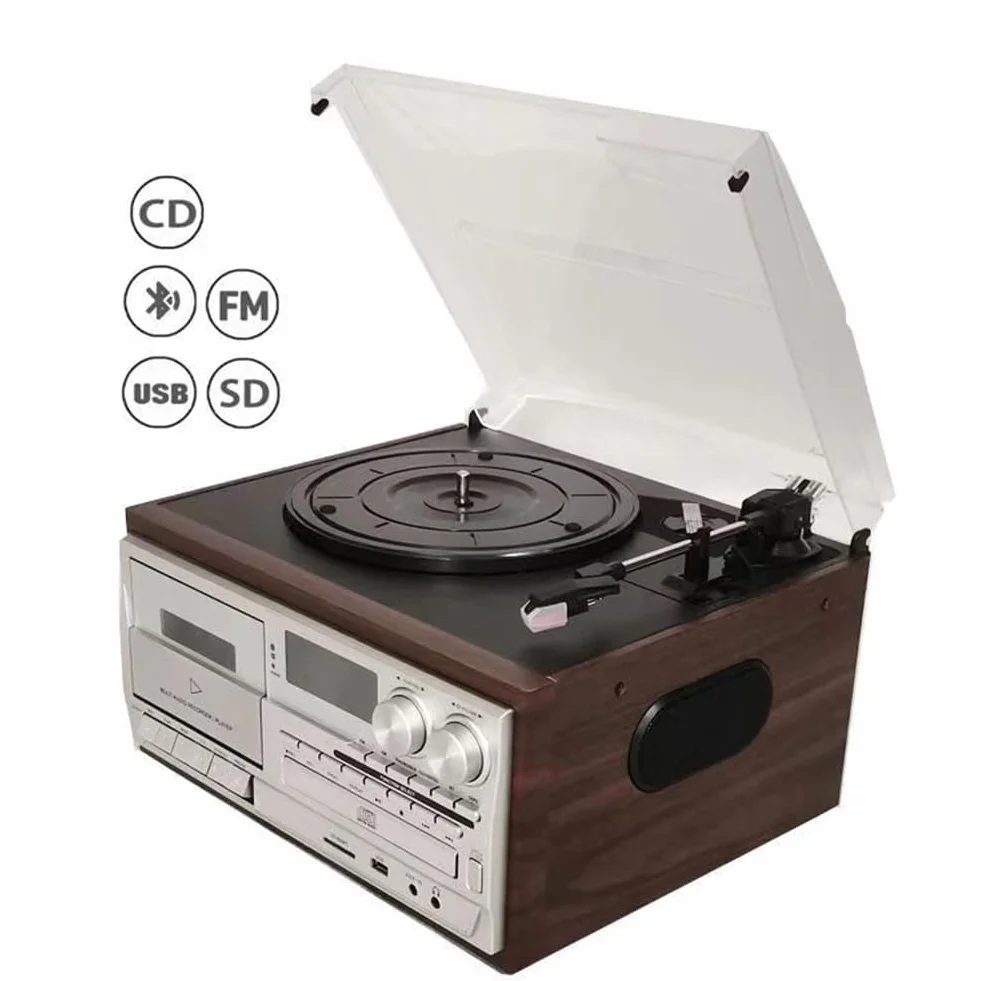 Odtwarzacz płyt winylowych 10 w 1 Bluetooth, gramofon kasetowy CD, 33/45/78 obr./min, wbudowane głośniki, panel sterowania do domowej rozrywki