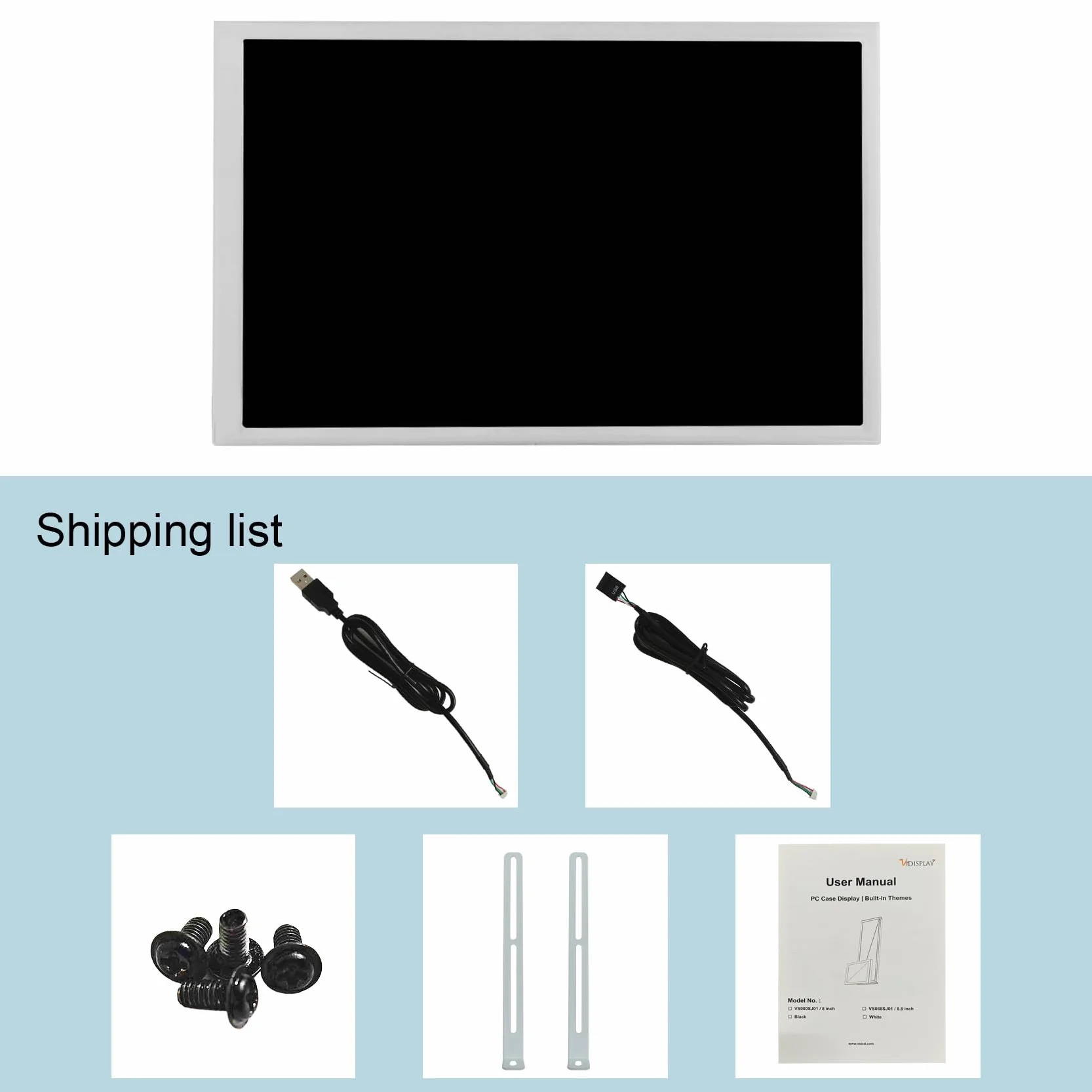 VSDISPLAY Przenośny biały 8-calowy wyświetlacz IPS LCD 800x1280 | do monitora obudowy komputera, obsługiwany dynamiczny motyw