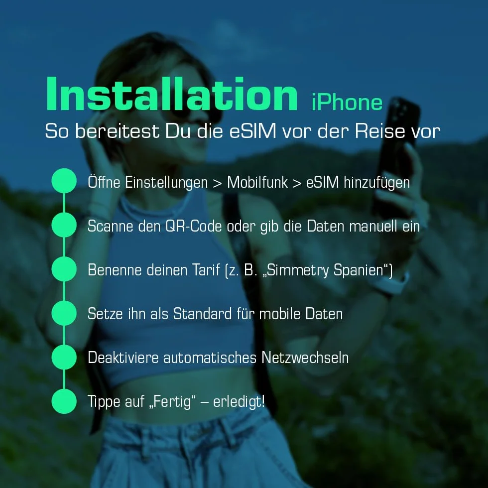 Simmetry Europe Plus dane eSIM, 10 GB, 180 dni, kompatybilne z urządzeniami z systemem iOS i Android, możliwość udostępniania hotspotów, idealne na długie podróże lub długotrwałe użytkowanie.