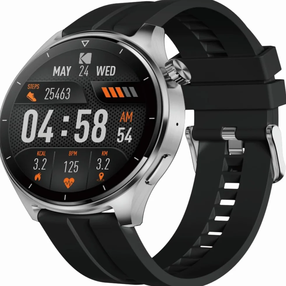 Kodak SW-7202 - Inteligentny zegarek - ekran 37 mm HD - Połączenia Bluetooth i asystent głosowy - SpO2, tętno, stres, 100+ sport, GPS - 5 dni pracy na baterii - bezprzewodowe ładowanie - Android i iOS