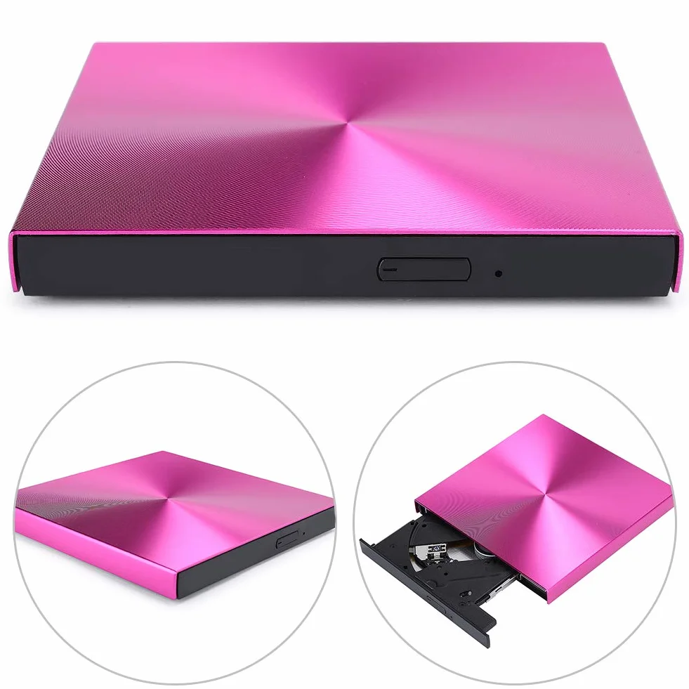 Zewnętrzny napęd optyczny Ccylez, przenośny napęd CD/DVD +/- RW USB 3.0 Cienka nagrywarka DVD/CD z nagrywarką, napęd DVD-RW do laptopa Desktop (róża)