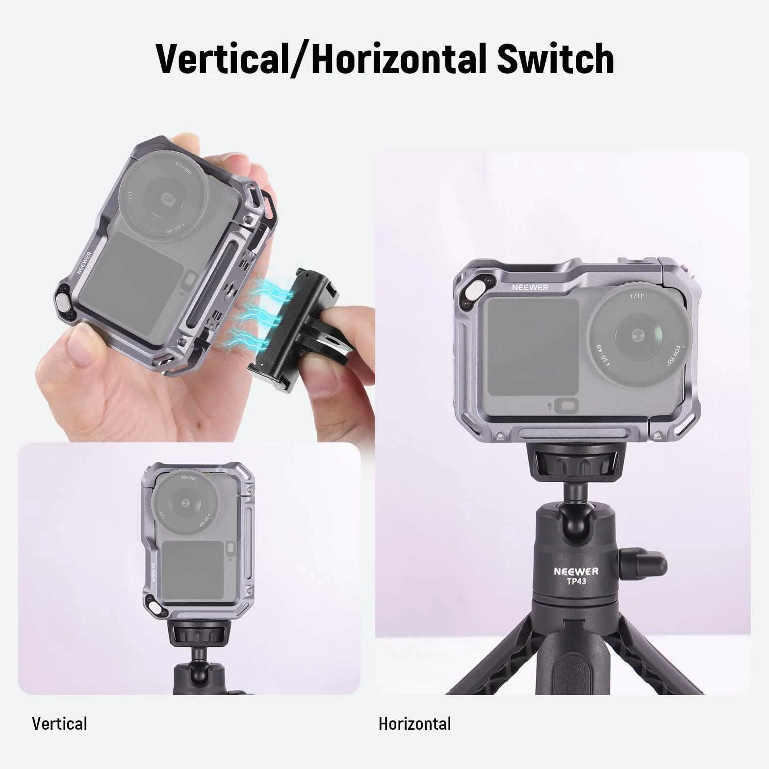 NEEWER Klatka ochronna kompatybilna z DJI Osmo Action 6, aluminiowa ramka rozszerzająca do szybkiego zwalniania, akcesoria do kamer akcji, gwint 1/4 cala i zimna stopka do statywu selfie Stick Mic LED