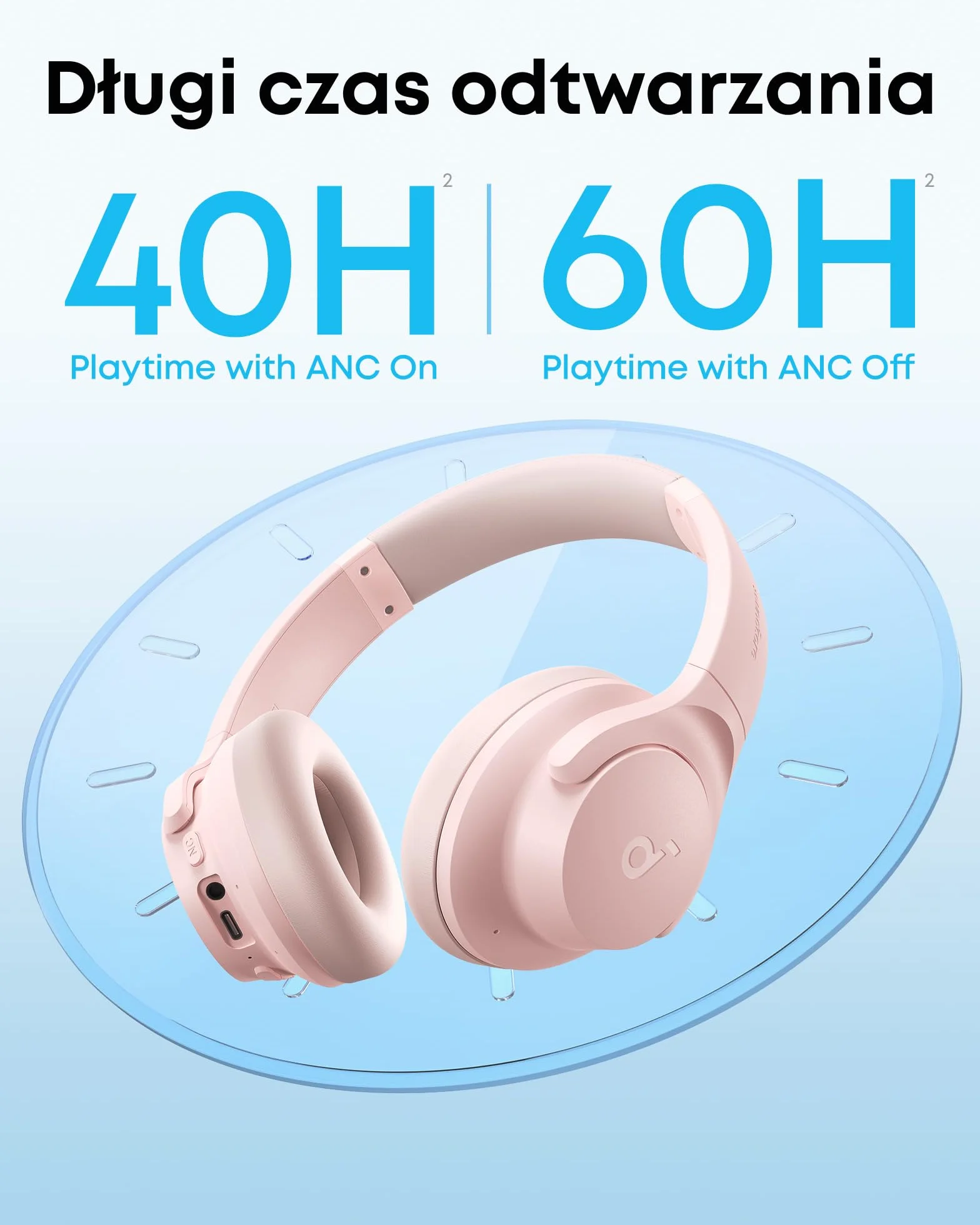 Słuchawki hybrydowe Soundcore by Anker Q20i(odnowiona) z aktywną redukcją szumów, bezprzewodowe nauszne Bluetooth, 40-godzinny czas odtwarzania ANC, dźwięk o wysokiej rozdzielczości, mocny bas