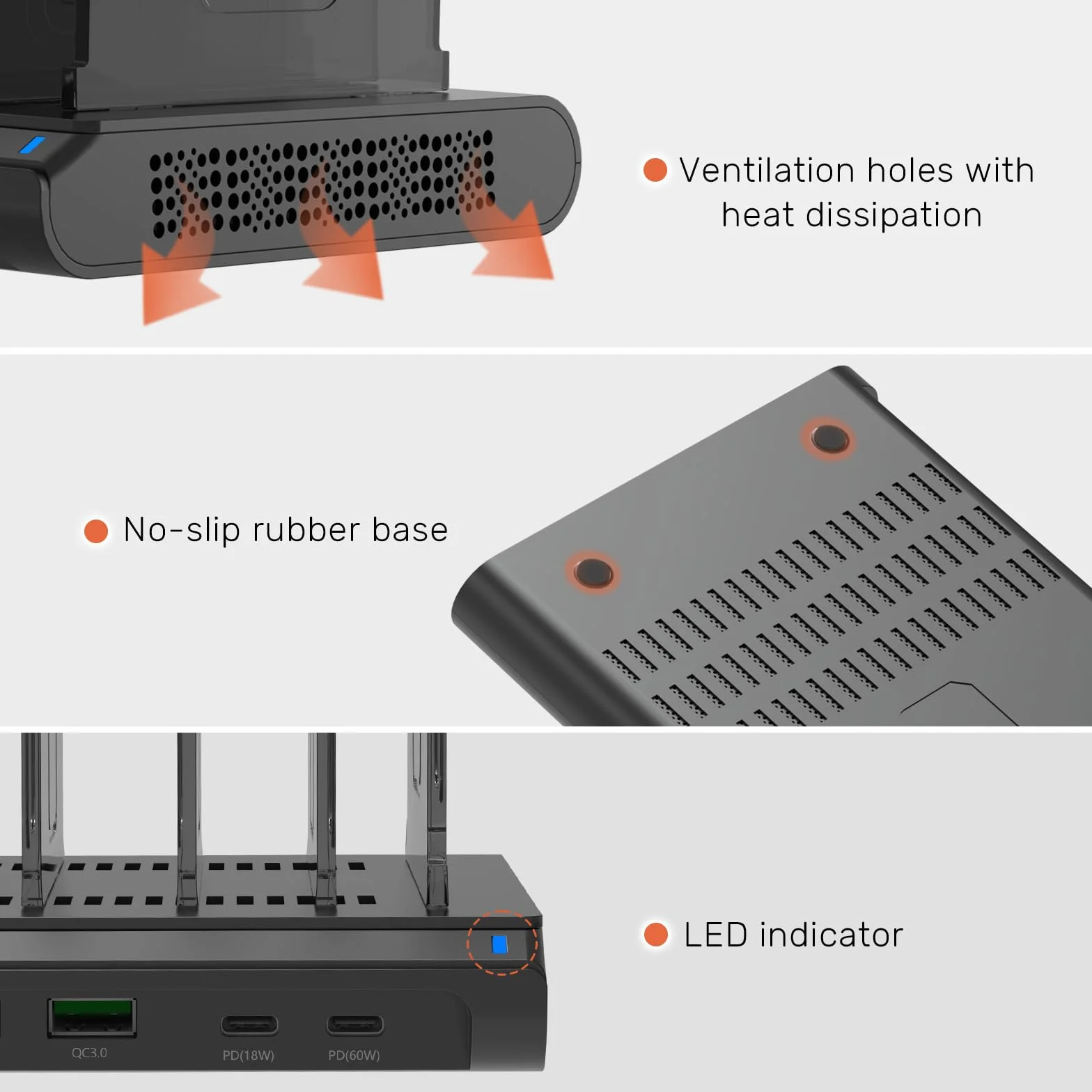 Alxum Stacja ładująca USB C z QC 3.0, 120W 10 Port Mutiple Charging Station z 60W 18W Dual PD Port dla laptopa, tabletu, telefonu, Pixel, i więcej