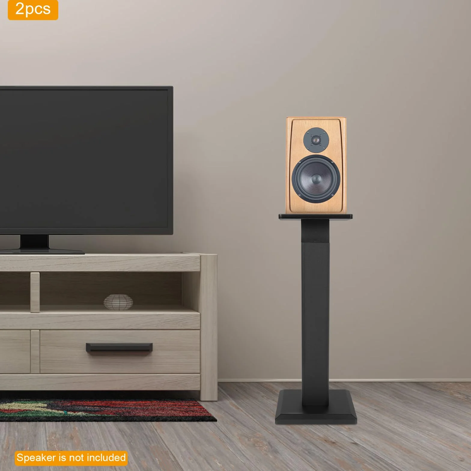 2 nóżki do głośników, regulowane, 65 – 85 cm, uchwyt na głośnik, płyta MDF, platerowanie premium, 30 kg, rozszerzona podstawa do kina domowego, barów, pomieszczeń prywatnych, hoteli, (czarne)