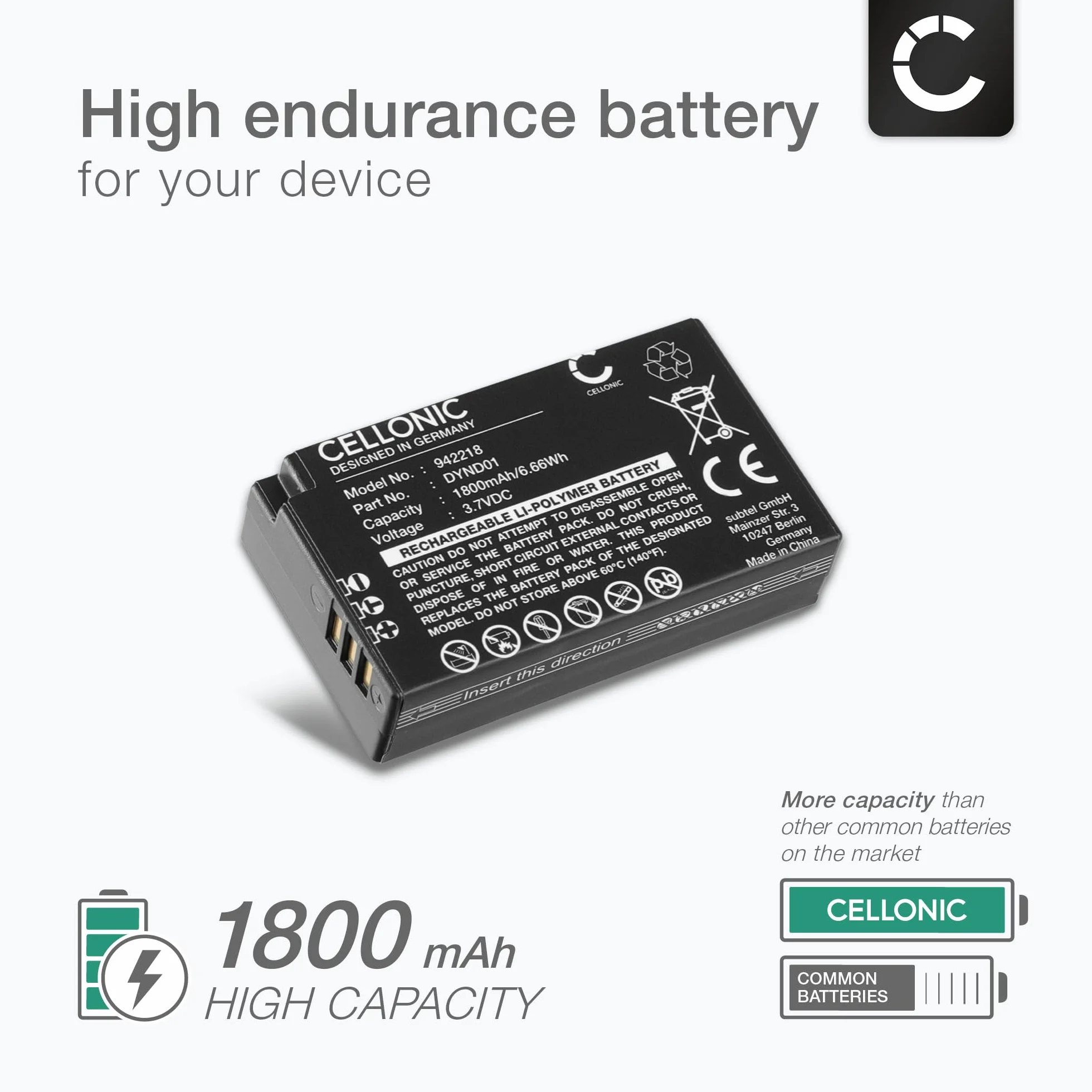 CELLONIC® Bateria zamienna DYND01 kompatybilna z Microsoft Xbox Elite Series 2 (model 1797), akumulator zastępczy 1800 mAh, gamepad | 1 x (1800 mAh-3,7 V litowo-polimerowy), bateria do konsoli do gier