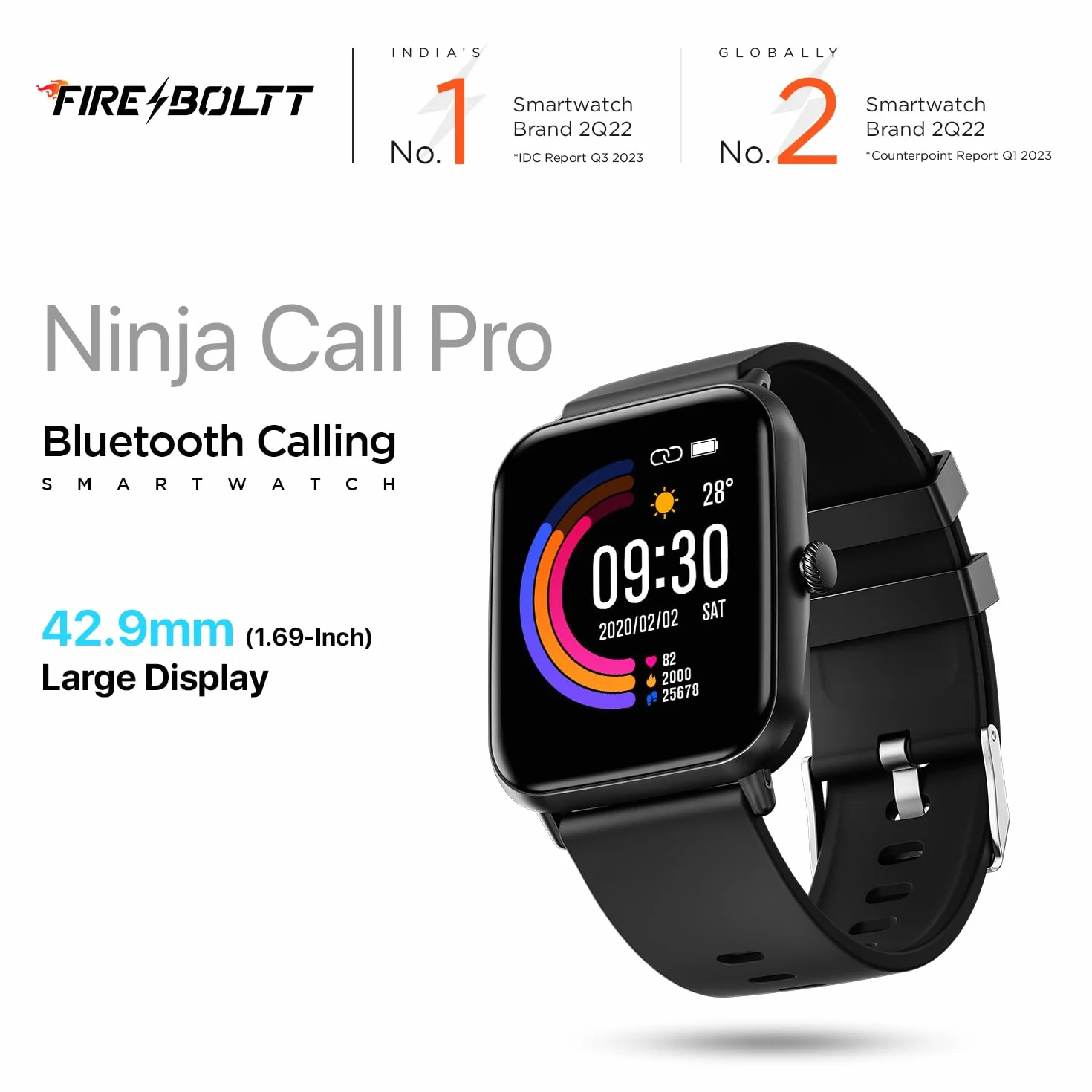 Fire-Boltt Ninja Call Pro Bluetooth Calling Smart Watch, wyświetlacz HD 1,69″, podwójny chip, asystent głosowy AI, 120 trybów sportowych, SpO2 i pulsometr, smartwatch fitness Tracker dla mężczyzn i