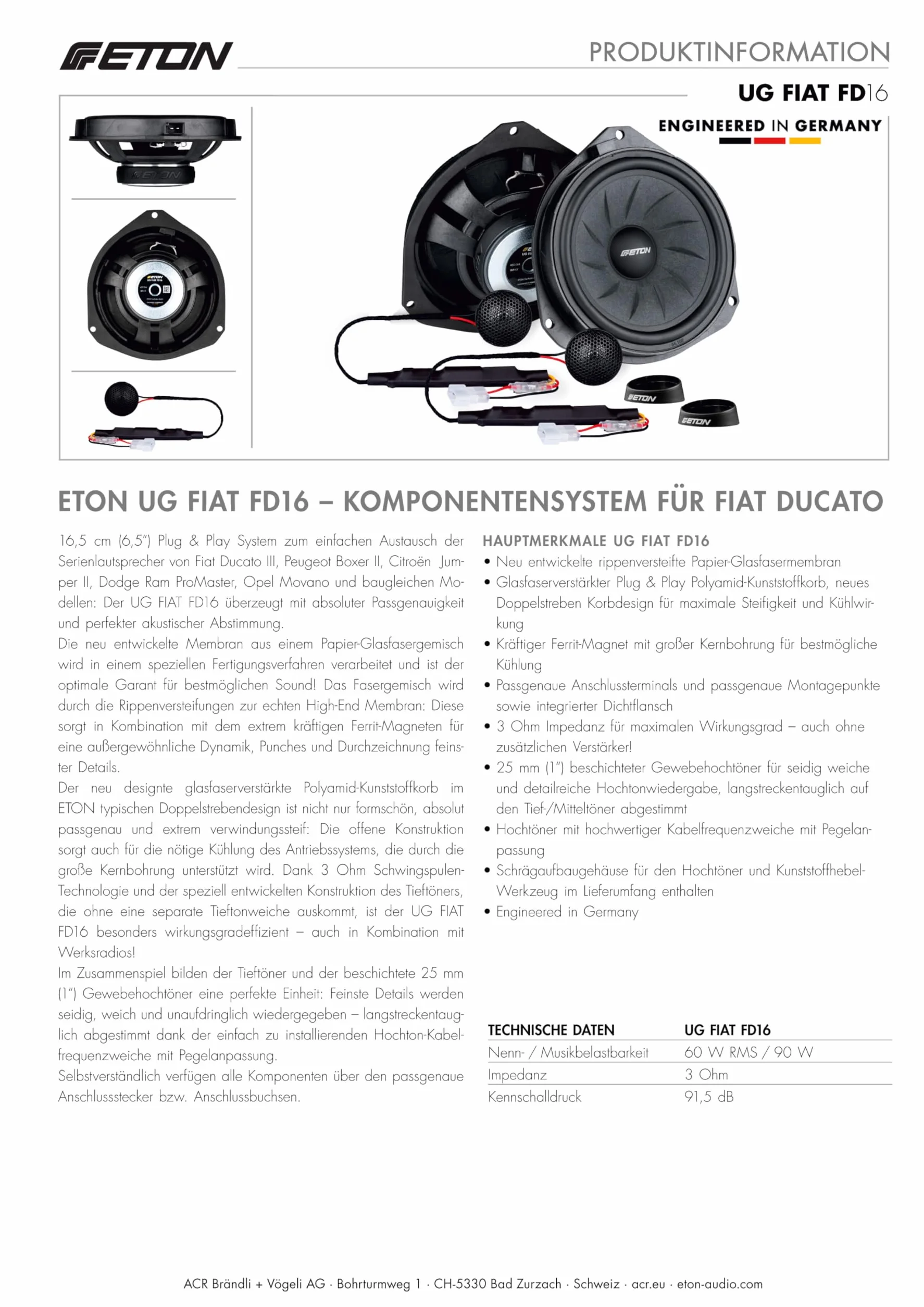 ETON UG Fiat FD16 – 16,5 cm (6,5") system komponentów Plug & Play, dokładnie dopasowany system głośników kompatybilny z FIAT Ducato