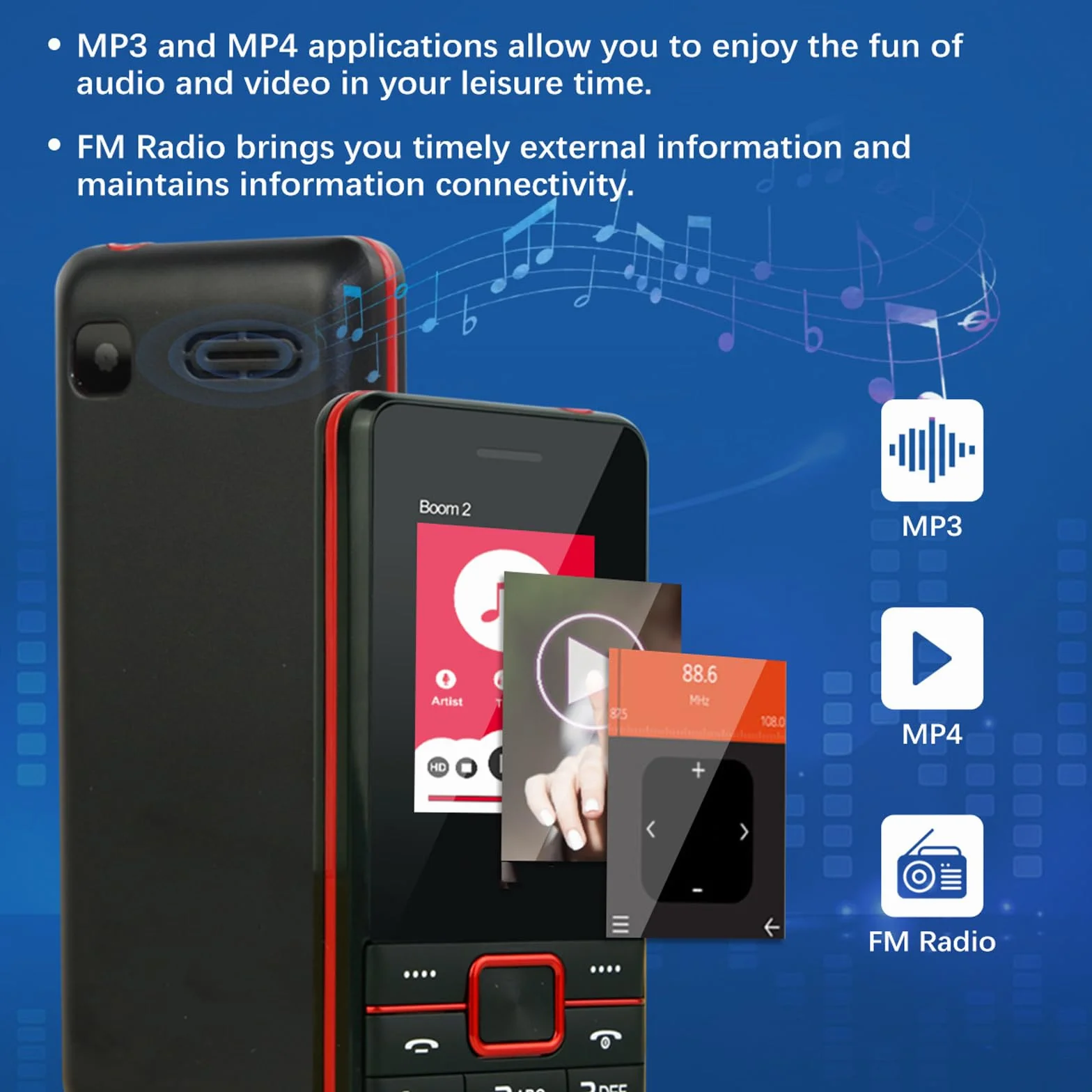 Podstawowy telefon komórkowy dla osób starszych, telefon komórkowy 2G z dużym przyciskiem, odblokowany, standard sygnału GSM, obsługa kart dual SIM + SD,Blue