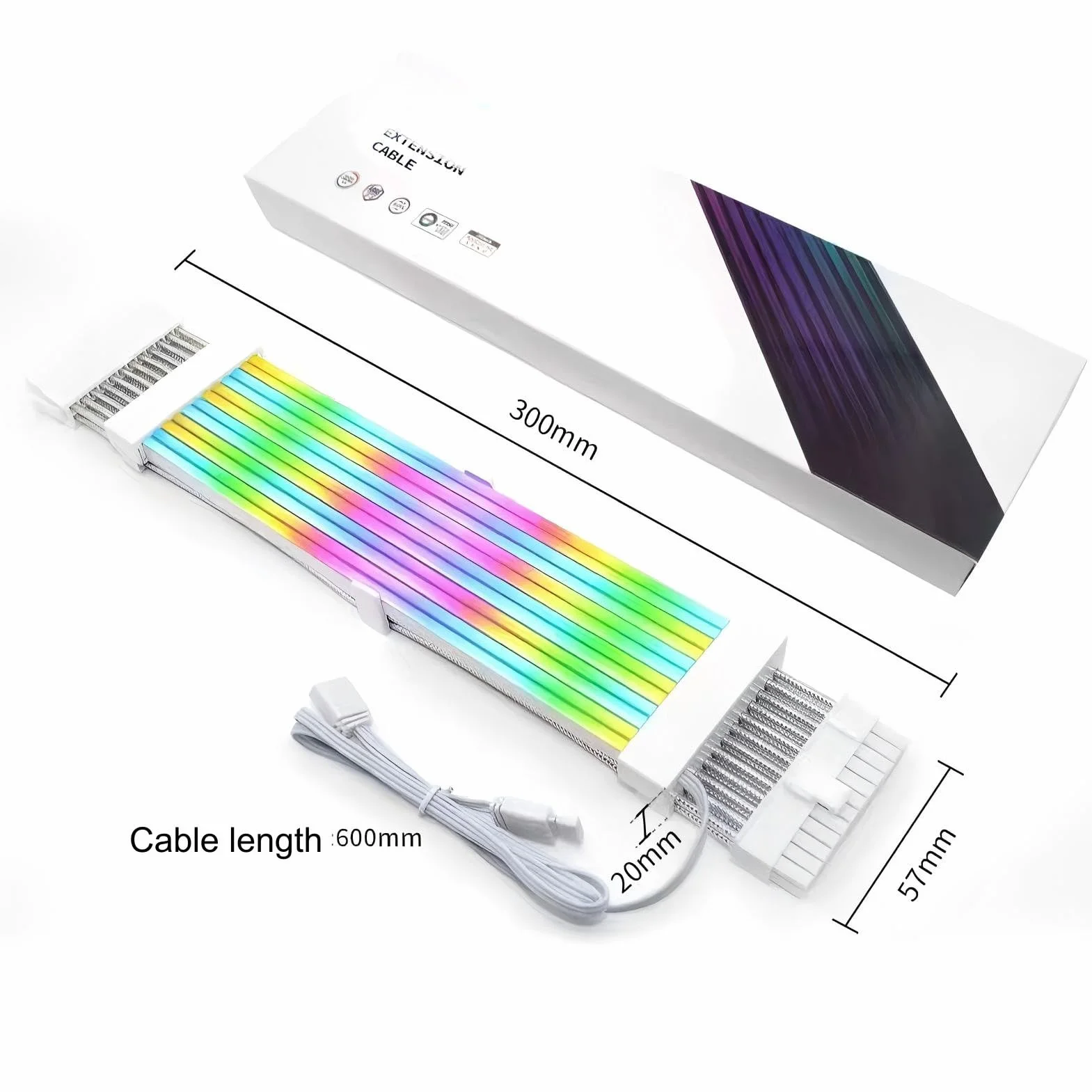 ARGB PSU zestaw osłon kabli 5 V, 24 piny, zsynchronizowany kabel zasilający RGB do płyty głównej, 8-pinowa karta graficzna ARGB, osłony oświetleniowe do przedłużeń kabla zasilacza 60 cm