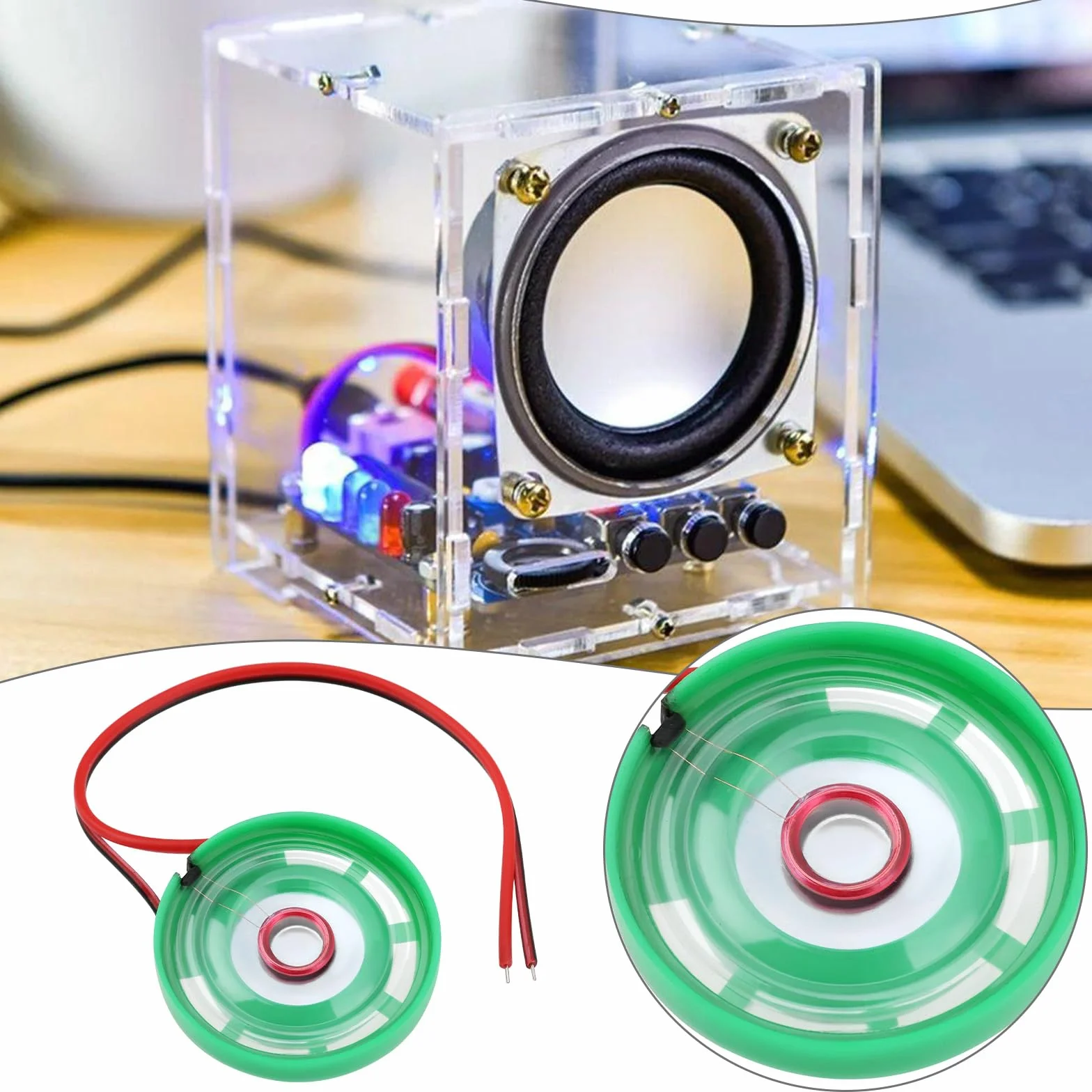 5 szt. Mini głośnik zabawka magnetyczny głośnik wewnętrzny zamiennik głośnika 8 omów 0,5 W do gier elektronicznych DIY 26 mm długość kabla 100 mm zielony