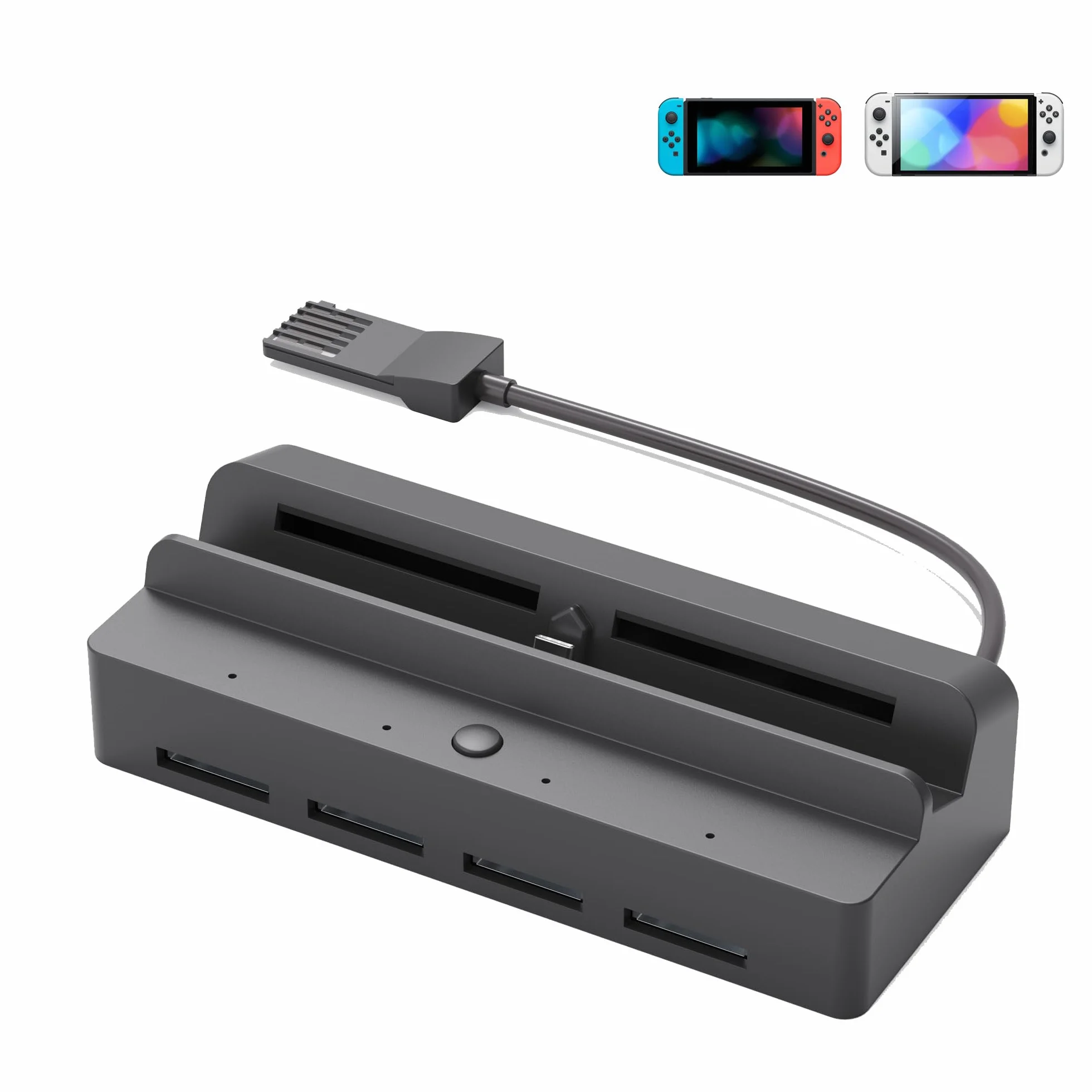 DOBEWINGDELOU czytnik kart do Switch/Switch OLED TV stacja ładująca DOBEWINGDELOU akcesoria uchwyt na karty do szybkiego przełączania PD Charing, 4K HDMI, port USB 3.0, wyświetlacz LED