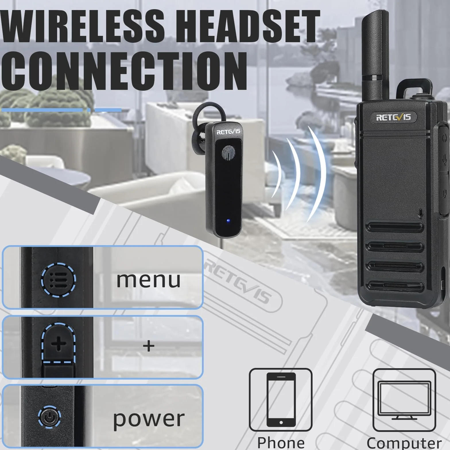 Retevis RB639P Walkie Talkie dla dorosłych, mini dwukierunkowe radio ze słuchawkami, VOX, USB-C, PMR446 Profesjonalne radio dwukierunkowe do restauracji (czarny, 4 szt)