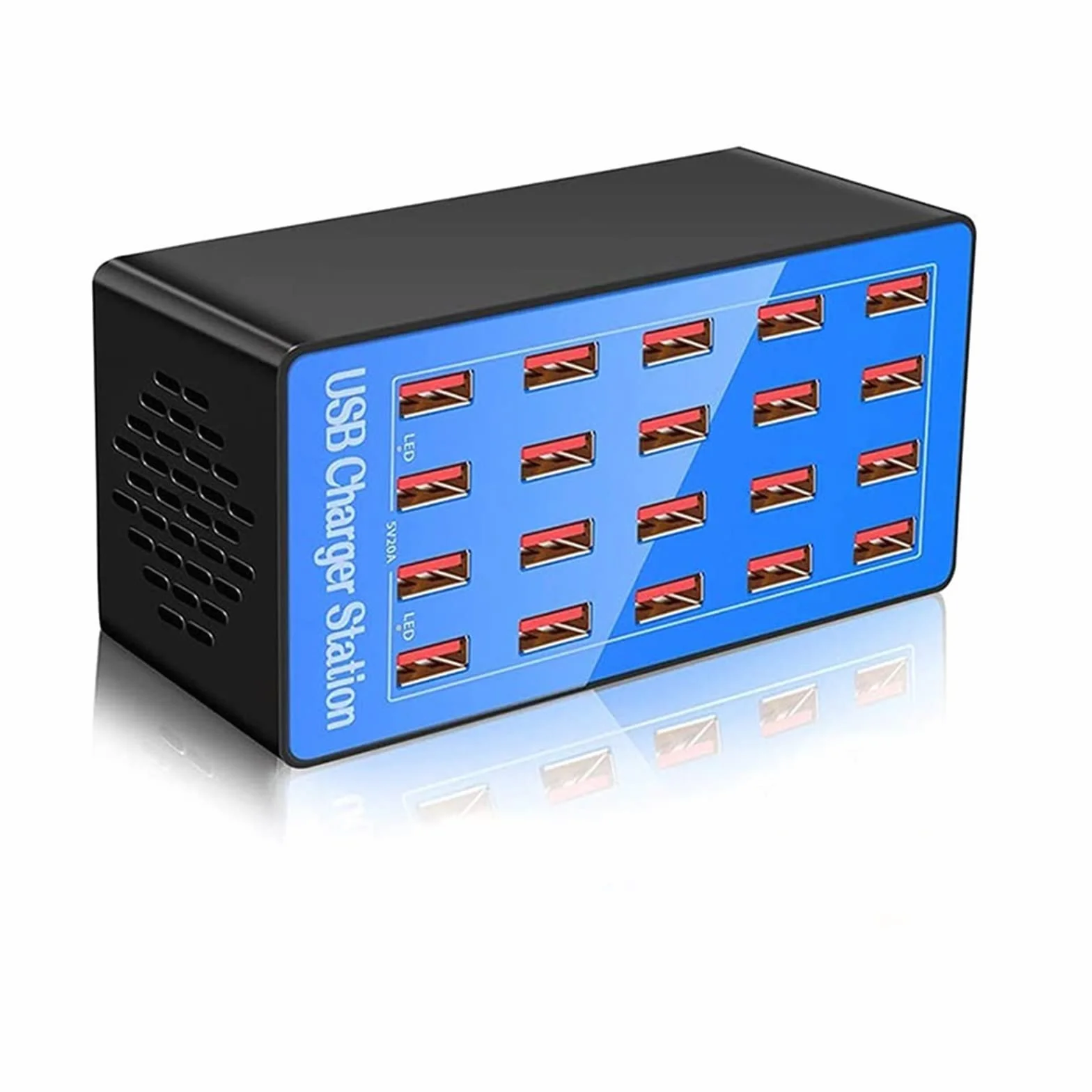 Ładowarka USB Stacja ładująca USB, stacja ładująca do wielu urządzeń Szybkie ładowanie z ekranem LCD Cyfrowy wyświetlacz do tabletów telefonicznych Smartfonów Przenośny(A5 Blue)