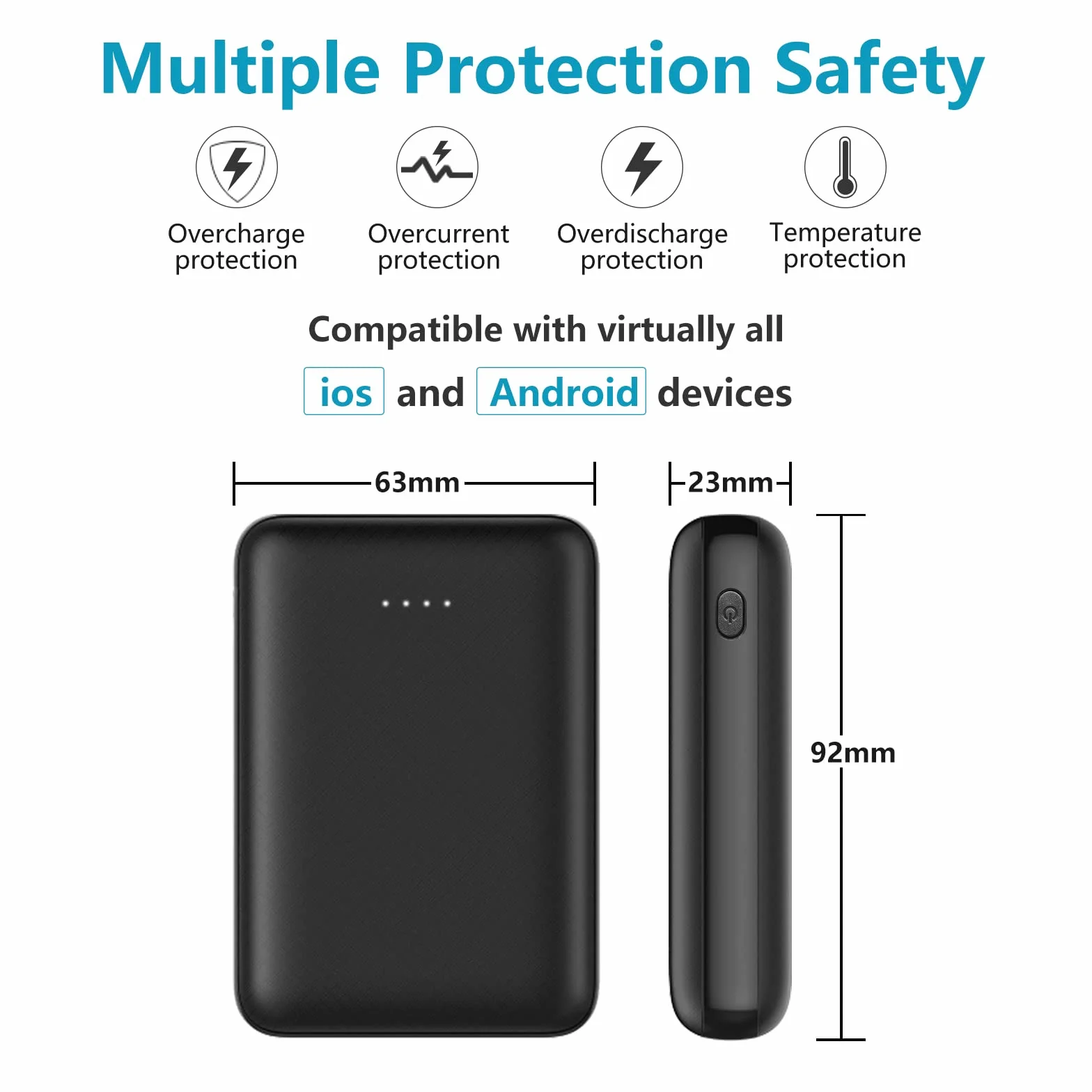 Mini Power Bank 10000 mAh Ultra kompaktowy, 2 porty USB 2,4 A szybkie ładowanie bateria zapasowa przenośna uniwersalna ładowarka do iPhone iPad Huawei do wszystkich smartfonów