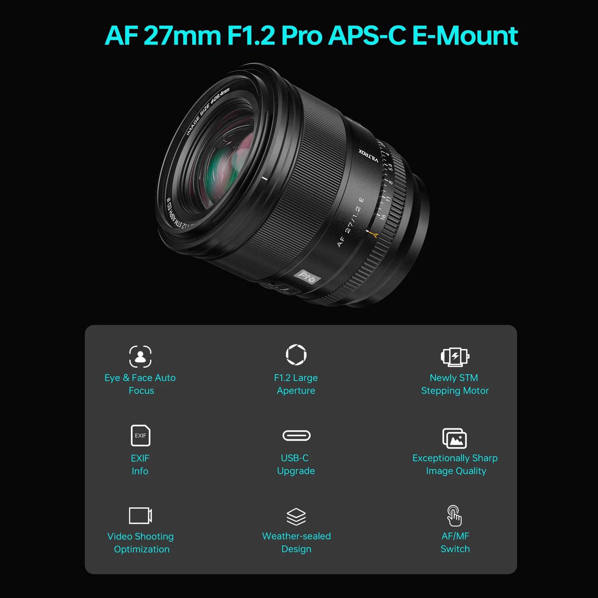 VILTROX Obiektyw 27 mm f/1.2 E Pro, obiektyw Auto Focus APS-C Prime do aparatu bezlusterkowego Sony E-Mount a7R a7IV a7RIII a7RIV a7RV A1 FX3 ZVE1 A7CII a6000 a6600 a6700 ZV-E10 FX30