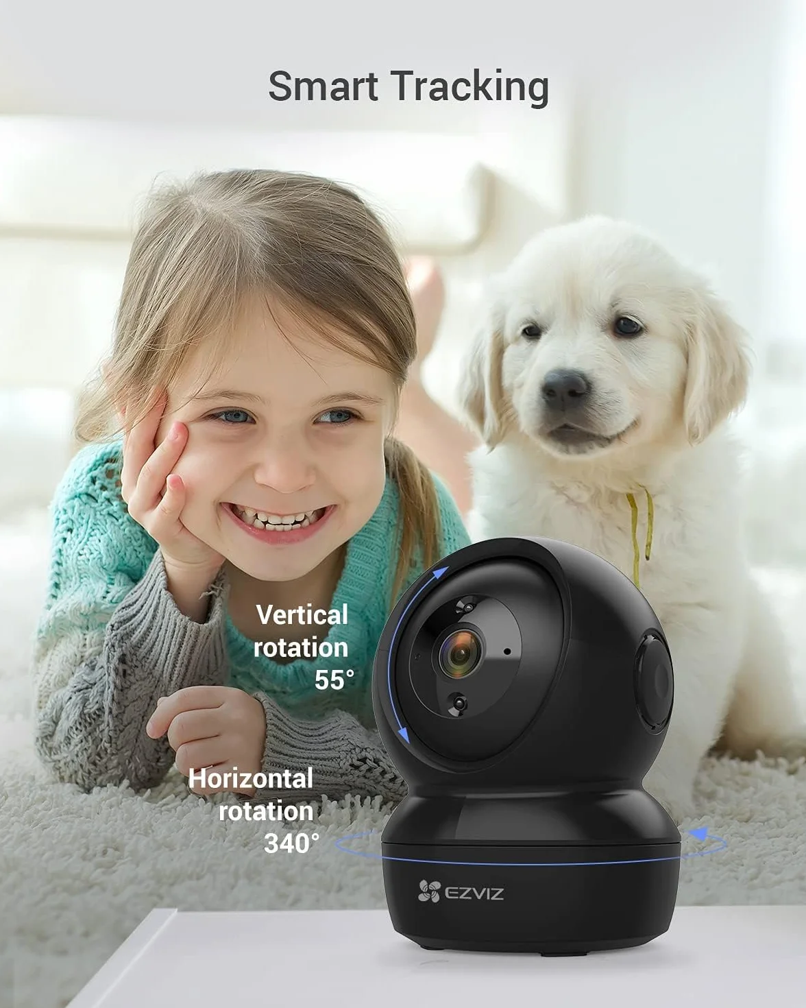 EZVIZ C6N Wewnętrzna kamera nadzoru WiFi 1080P, WiFi i Ethernet 360 ° Kamera IP Pan/Tilt Kompatybilna z Alexa, Night Vision z Smart IR, śledzenie ruchu, dwukierunkowy dźwięk