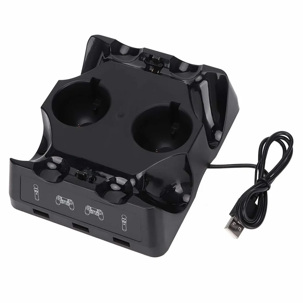 4-in-1-Gamepad-Ladestation für -Controller PS-VR-Controller, Quad-Port-Ladegerät Genug für Heimspiele, DC 5V 500-1000mA mit Anzeige