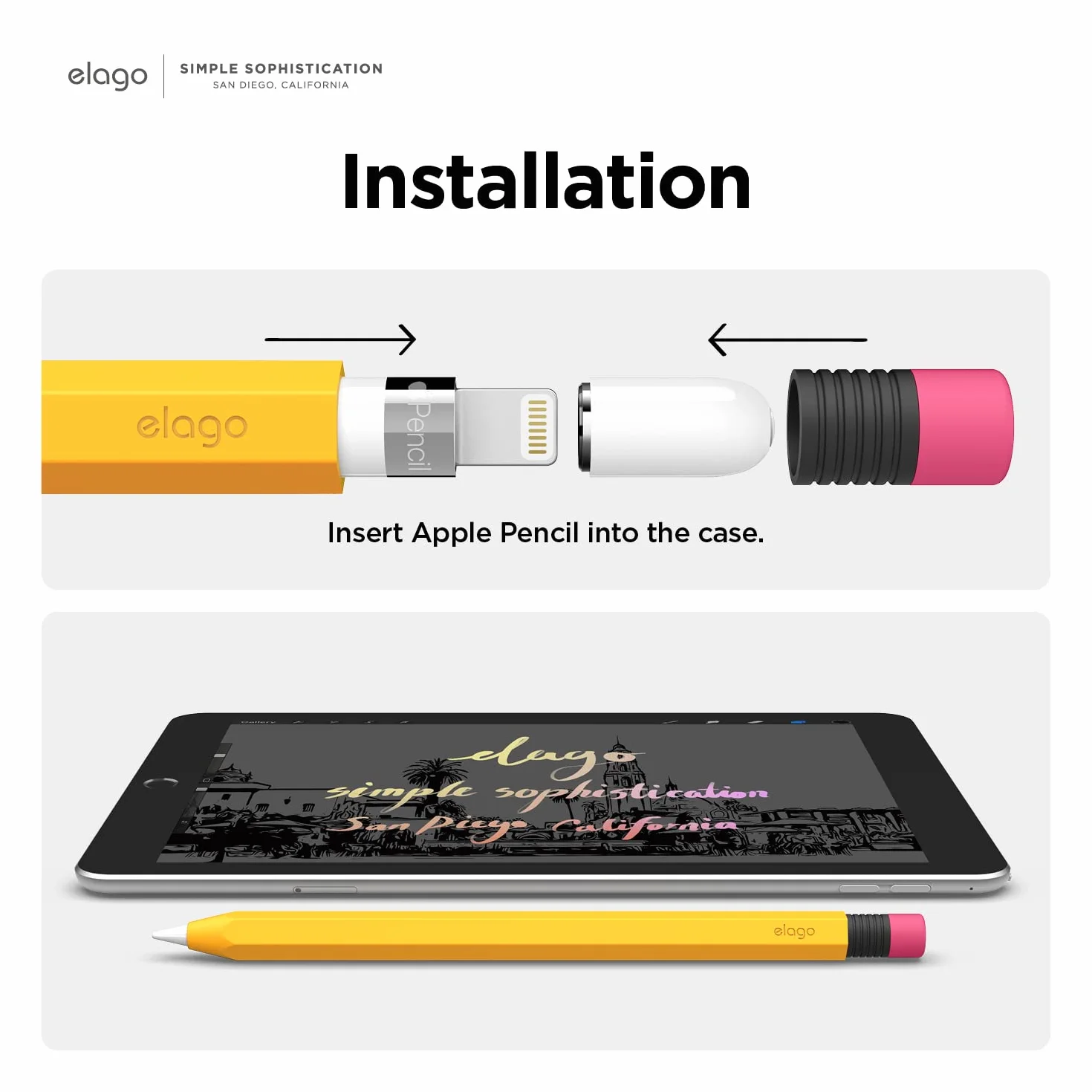 elago Classic Pencil Case Kompatybilny z Apple Pencil First Generation, klasyczny design, trwały silikon (żółty)
