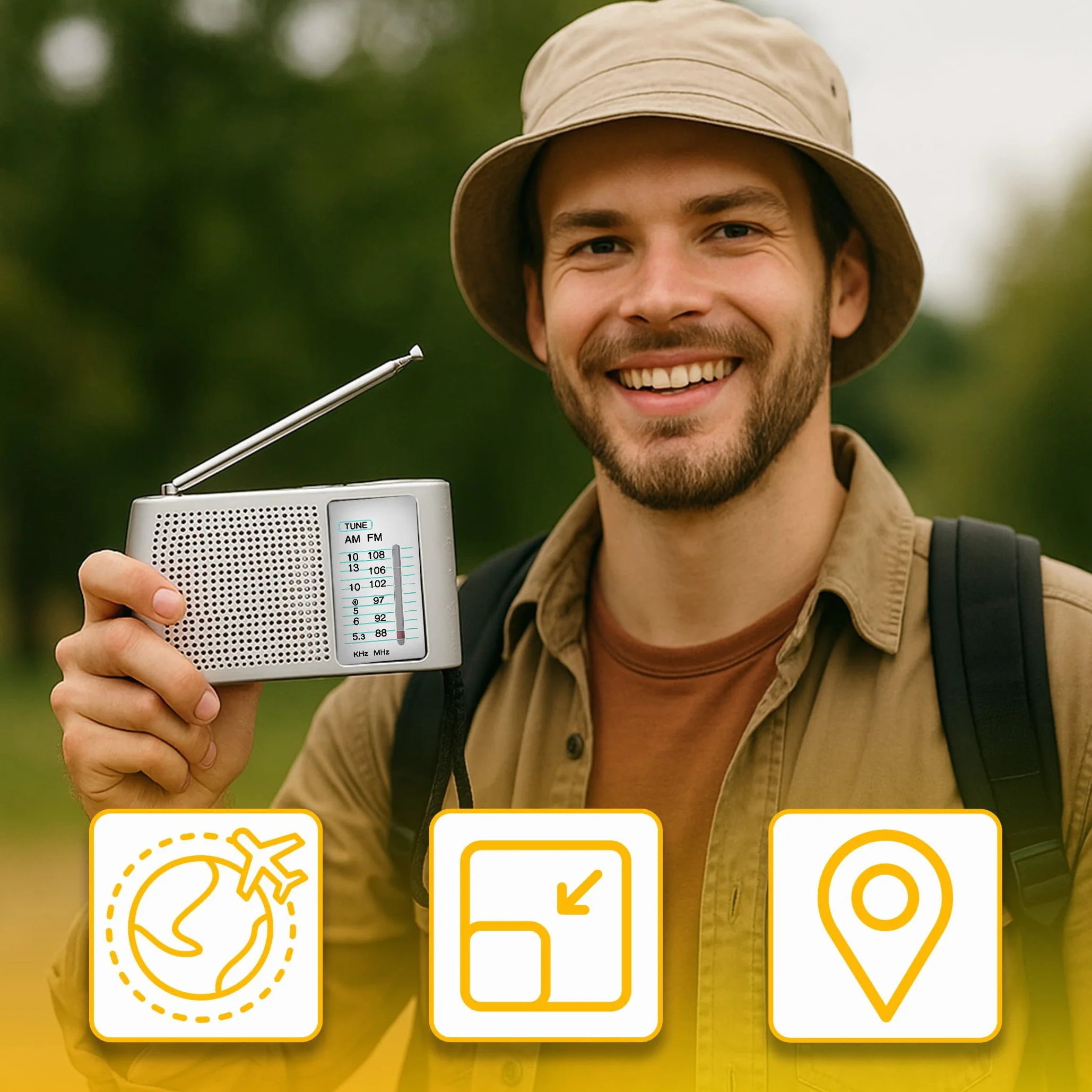 Retoo Przenośne radio FM AM SW z anteną teleskopową, głośnik 2,5", srebrne