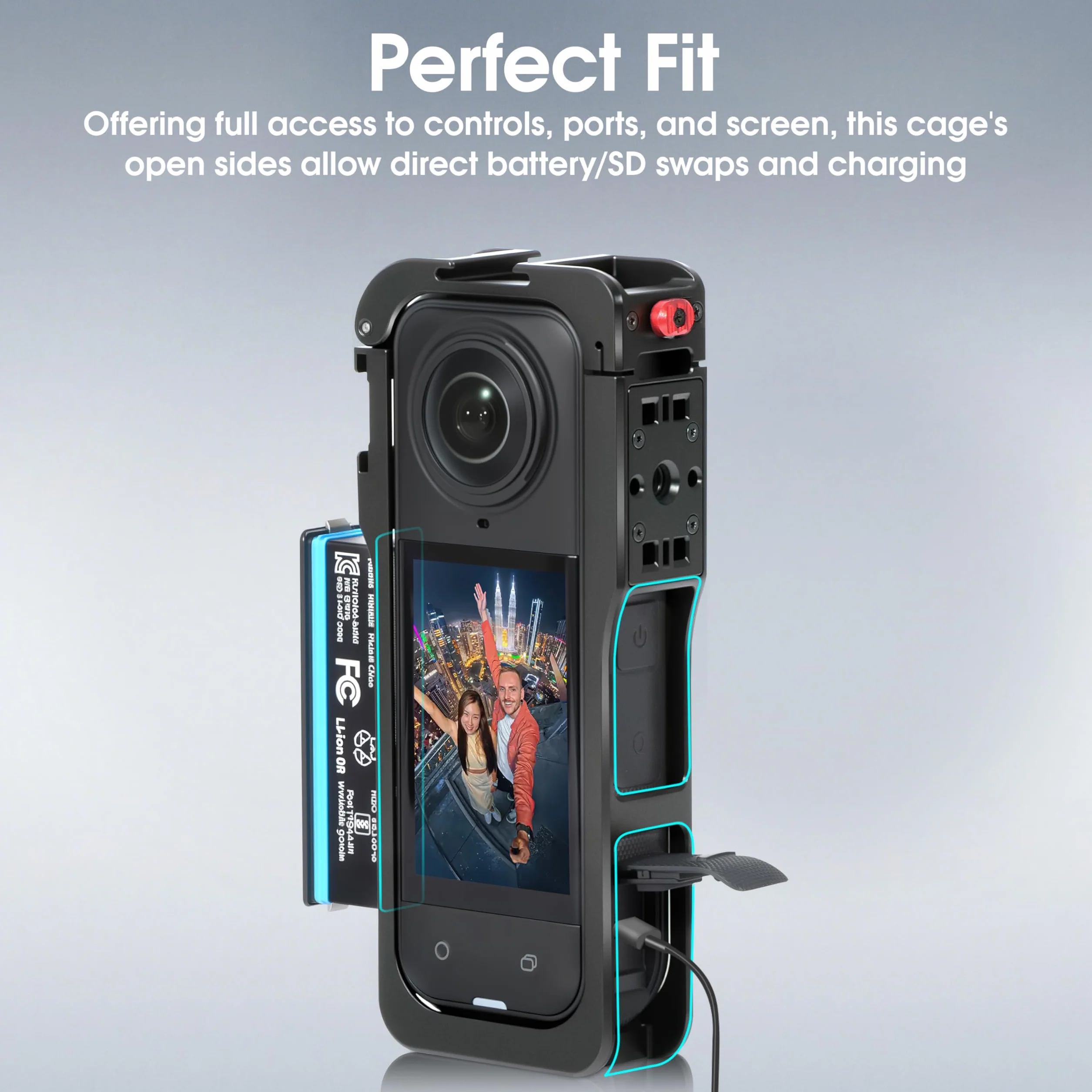 Utility Frame do Insta360 X5, etui na akcesoria Insta 360 X5, klatka ochronna z silikonową pokrywą obiektywu, otwory gwintowane 1/4" i zimne buty, szybkie zamknięcie