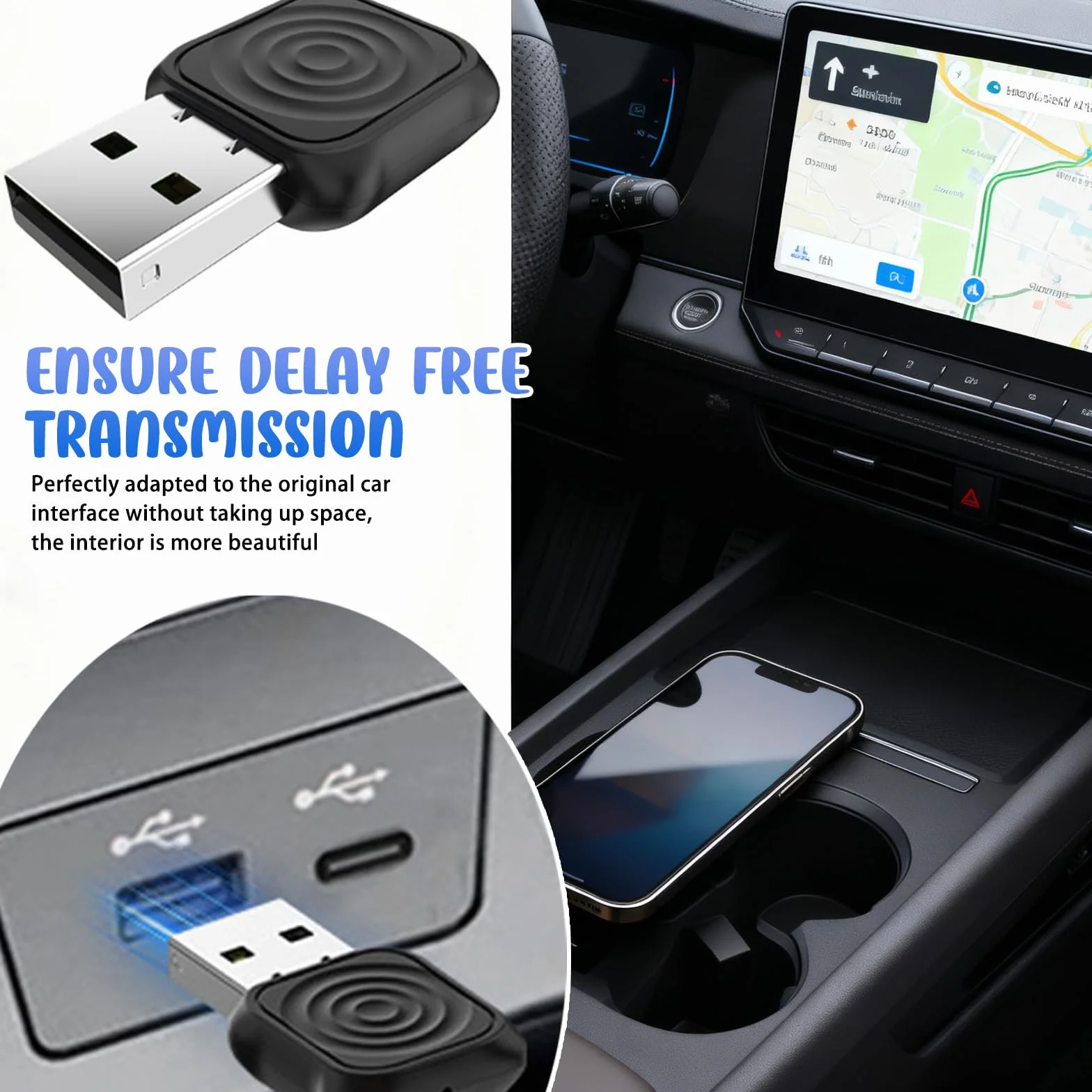 CarPlay bezprzewodowy adapter CarPlay 2 w 1, bezprzewodowy adapter CarPlay, Plug & Play, USB/Type-C Mini i stabilny adapter samochodowy USB Android do iOS 10+/Android 11+ samochodów, samochodów od