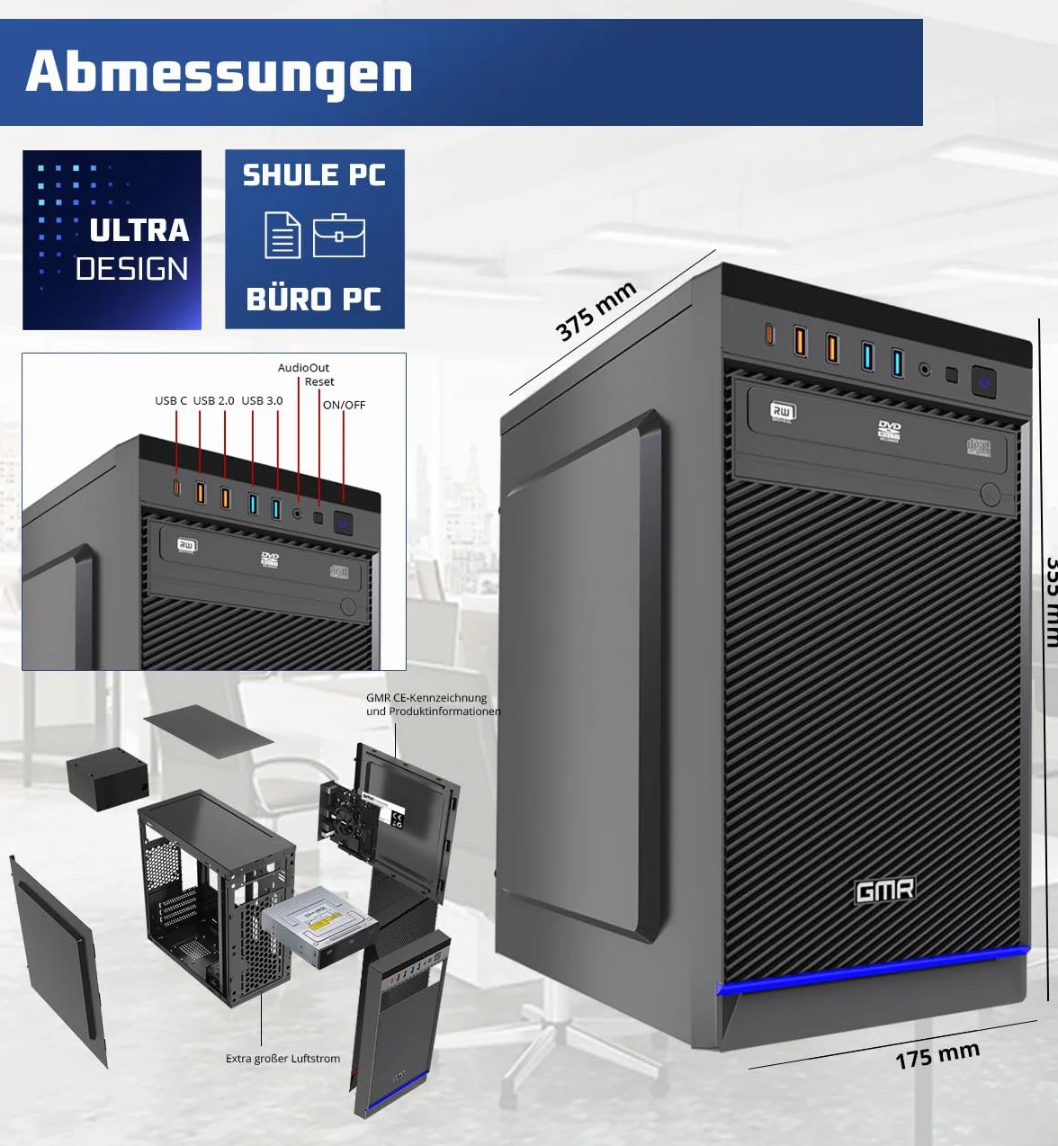 GMR Ultra i7 komputer biurowy – komputer biurowy | 16 GB RAM | 512 GB SSD M.2 | DVD±RW | USB 3 | Windows 11 Pro | WiFi Bluetooth